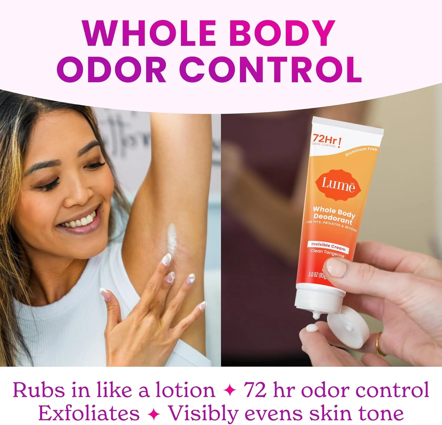 دئودورانت کامل بدن لوم - تیوب کرم نامرئی و استیک جامد - کنترل بوی 72 ساعته - بدون آلومینیوم، بدون جوش شیرین، ایمن برای پوست - بسته تیوب 3.0 اونسی و استیک جامد 2.6 اونسی (نارنگی تمیز)