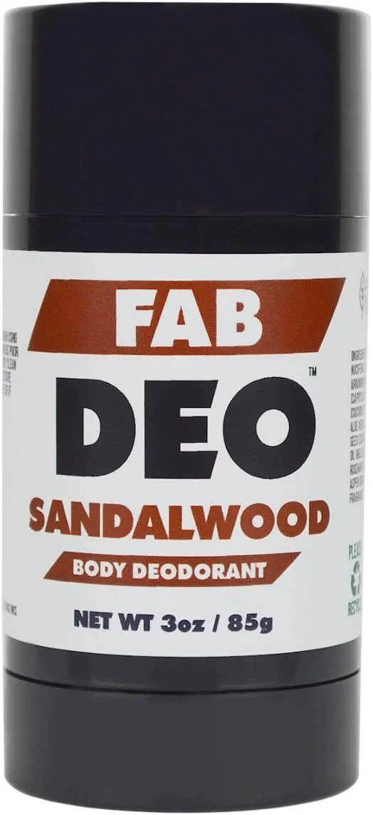 دئودورانت طبیعی صندل FabDeo، 85 گرم - وگان و بدون تست حیوانی - بدون سولفات و فلزات سنگین - محبوب ترین در آمریکا