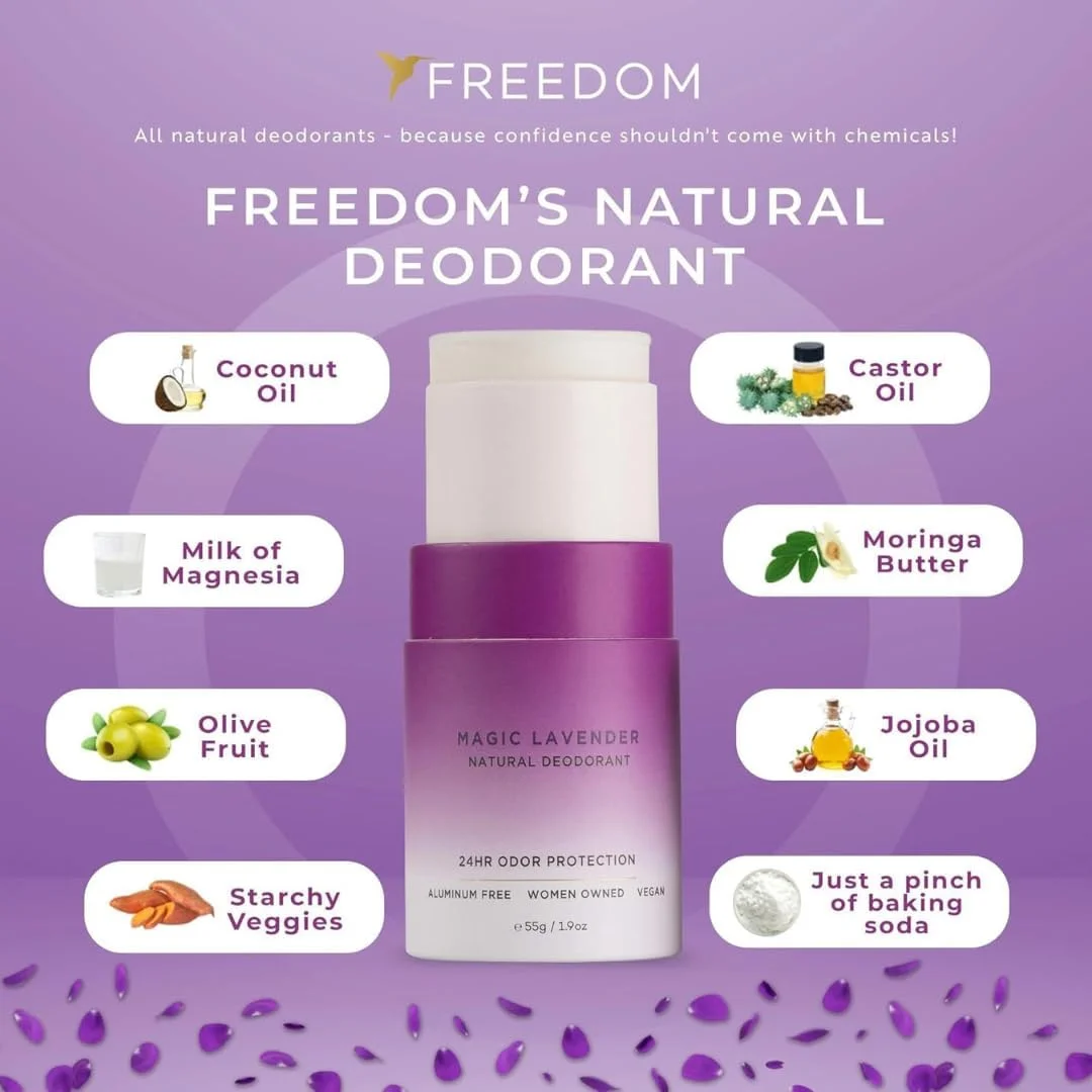 دئودورانت طبیعی و بدون آلومینیوم Freedom برای زنان با محافظت 24 ساعته در برابر بو در بسته بندی سازگار با محیط زیست - ساخته شده با روغن های ضروری ارگانیک - دئودورانت اسطوخودوس جادویی دئودورانت طبیعی و بدون آلومینیوم Freedom برای زنان با محافظت 24 ساعته در برابر بو در بسته بندی سازگار با محیط زیست - ساخته شده با روغن های ضروری ارگانیک - دئودورانت اسطوخودوس جادویی