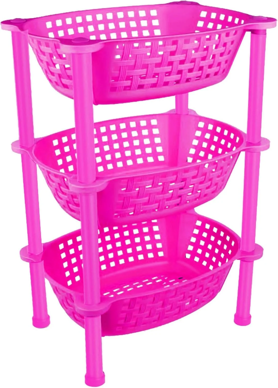 ترولی پلاستیکی چند منظوره Sulfar با آبچکان برای سبد نگهداری سبزیجات آشپزخانه، سازمان دهنده مدرن - سبد چرخدار 3 طبقه برای مواد غذایی، تنقلات، بطری ها، اسباب بازی ها، قفسه طبقه ای (صورتی)