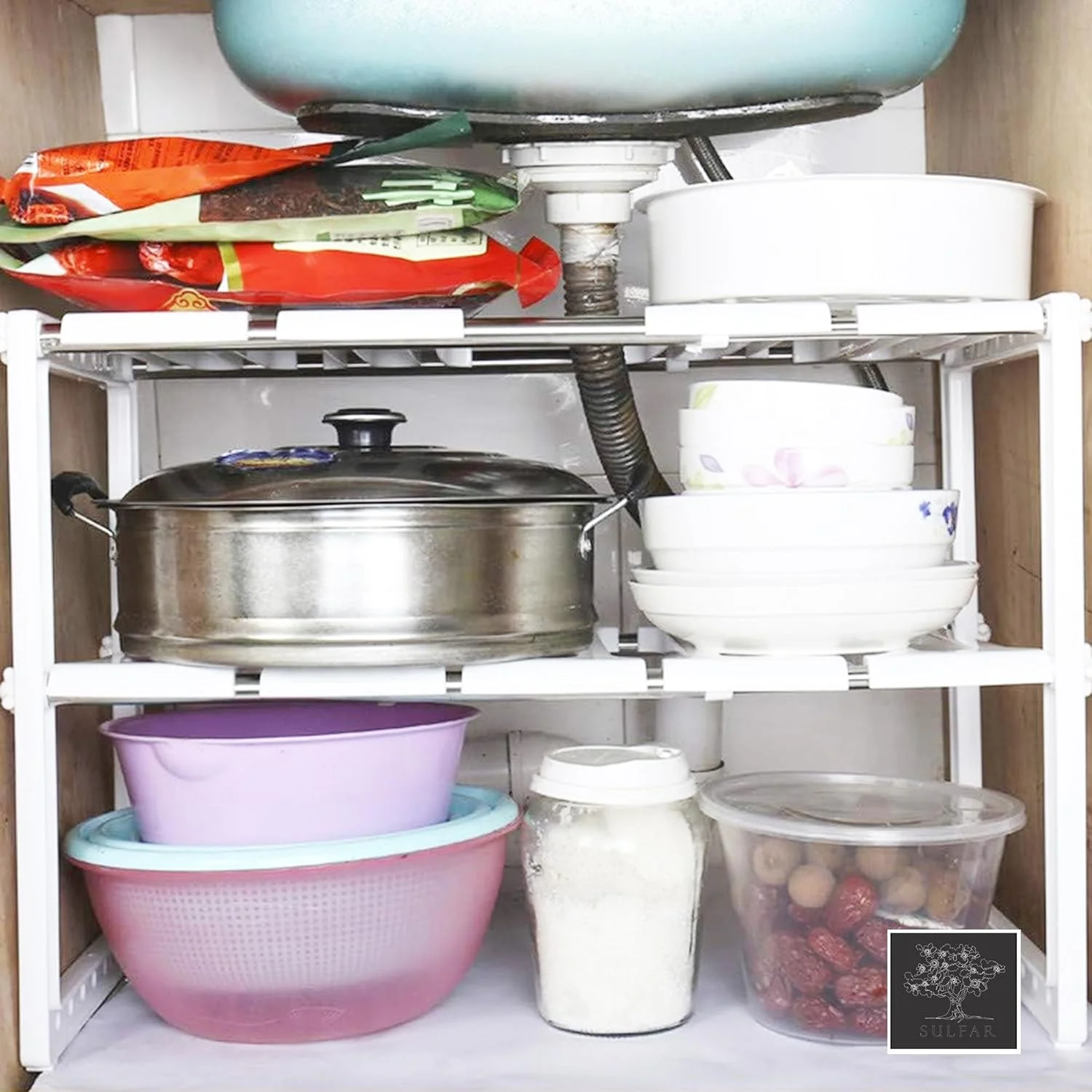 آبچکان دو طبقه قابل تنظیم Sulfar برای سینک ظرفشویی، قفسه نگهدارنده ارگانایزر زیر سینک، ارگانایزر آشپزخانه صرفه جویی در فضا (سفید) (1 عدد) آبچکان دو طبقه قابل تنظیم Sulfar برای سینک ظرفشویی، قفسه نگهدارنده ارگانایزر زیر سینک، ارگانایزر آشپزخانه صرفه جویی در فضا (سفید) (1 عدد)