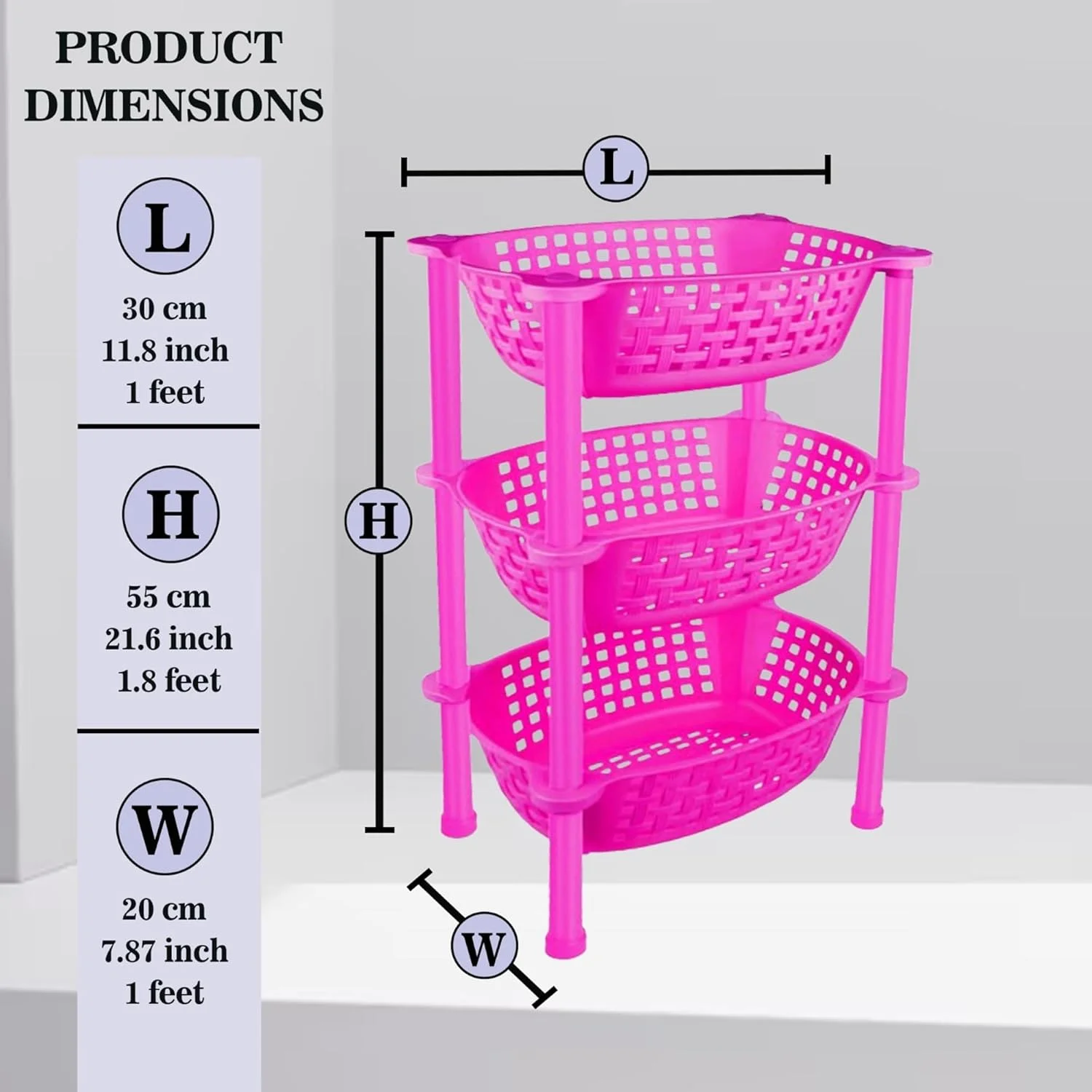 ترولی پلاستیکی چند منظوره Sulfar با آبچکان برای سبد نگهداری سبزیجات آشپزخانه، سازمان دهنده مدرن - سبد چرخدار 3 طبقه برای مواد غذایی، تنقلات، بطری ها، اسباب بازی ها، قفسه طبقه ای (صورتی)