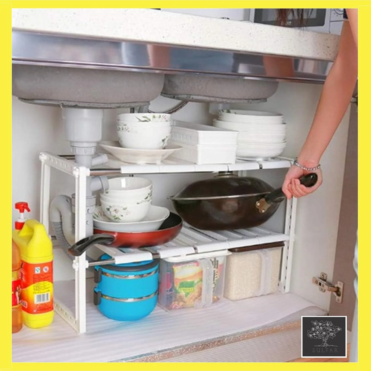 آبچکان دو طبقه قابل تنظیم Sulfar برای سینک ظرفشویی، قفسه نگهدارنده ارگانایزر زیر سینک، ارگانایزر آشپزخانه صرفه جویی در فضا (سفید) (1 عدد) آبچکان دو طبقه قابل تنظیم Sulfar برای سینک ظرفشویی، قفسه نگهدارنده ارگانایزر زیر سینک، ارگانایزر آشپزخانه صرفه جویی در فضا (سفید) (1 عدد)