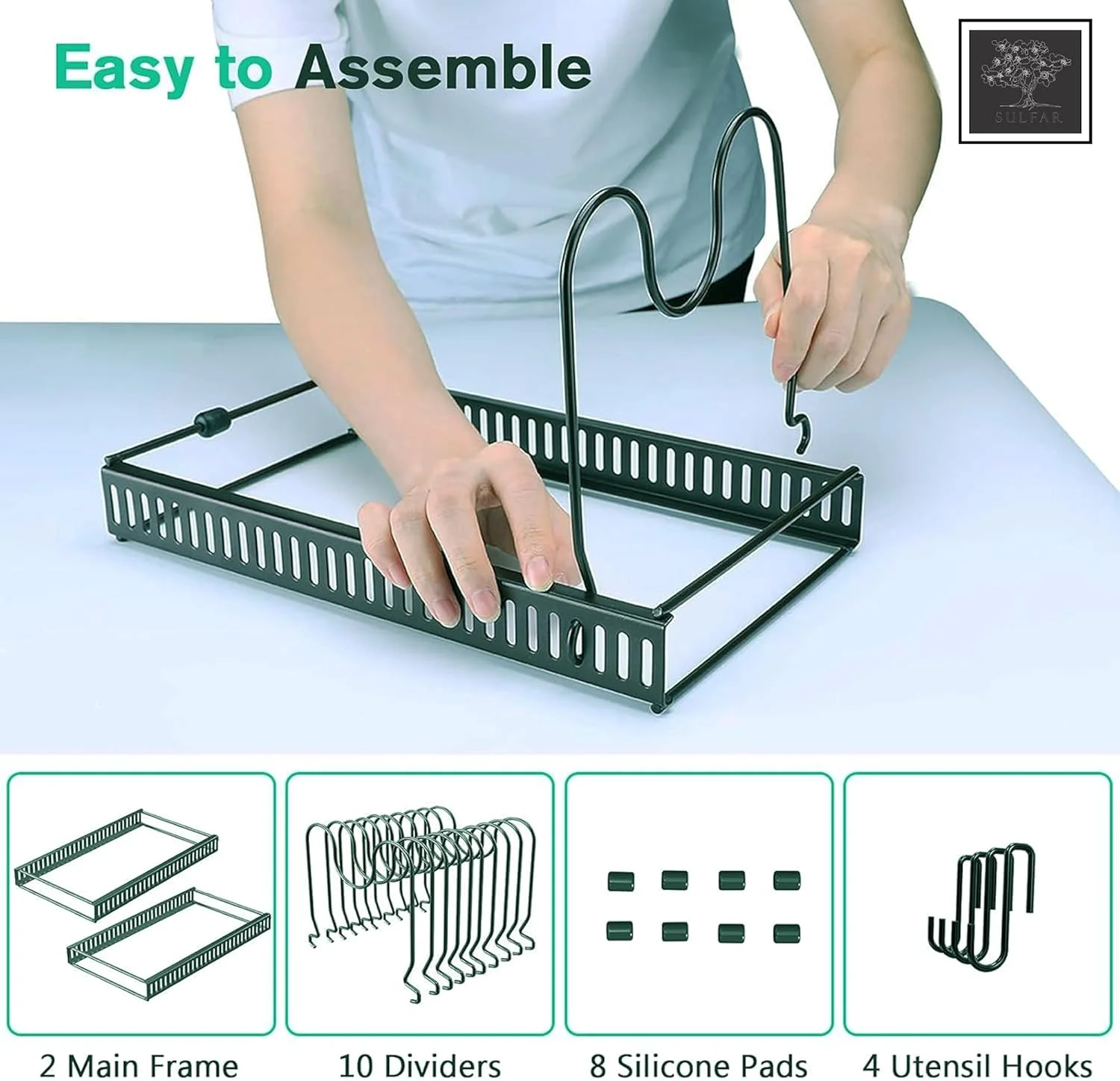 ارگانایزر قابلمه و تابه قابل گسترش Sulfar برای کابینت | قفسه قابل تنظیم با 10 جداکننده | محل نگهداری ظروف پخت و پز، درب قابلمه، ظروف پخت و شیرینی و تابه برای آشپزخانه یا انبار | برنزی | 1 عدد