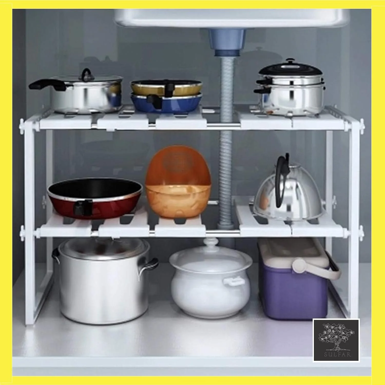 آبچکان دو طبقه قابل تنظیم Sulfar برای سینک ظرفشویی، قفسه نگهدارنده ارگانایزر زیر سینک، ارگانایزر آشپزخانه صرفه جویی در فضا (سفید) (1 عدد) آبچکان دو طبقه قابل تنظیم Sulfar برای سینک ظرفشویی، قفسه نگهدارنده ارگانایزر زیر سینک، ارگانایزر آشپزخانه صرفه جویی در فضا (سفید) (1 عدد)