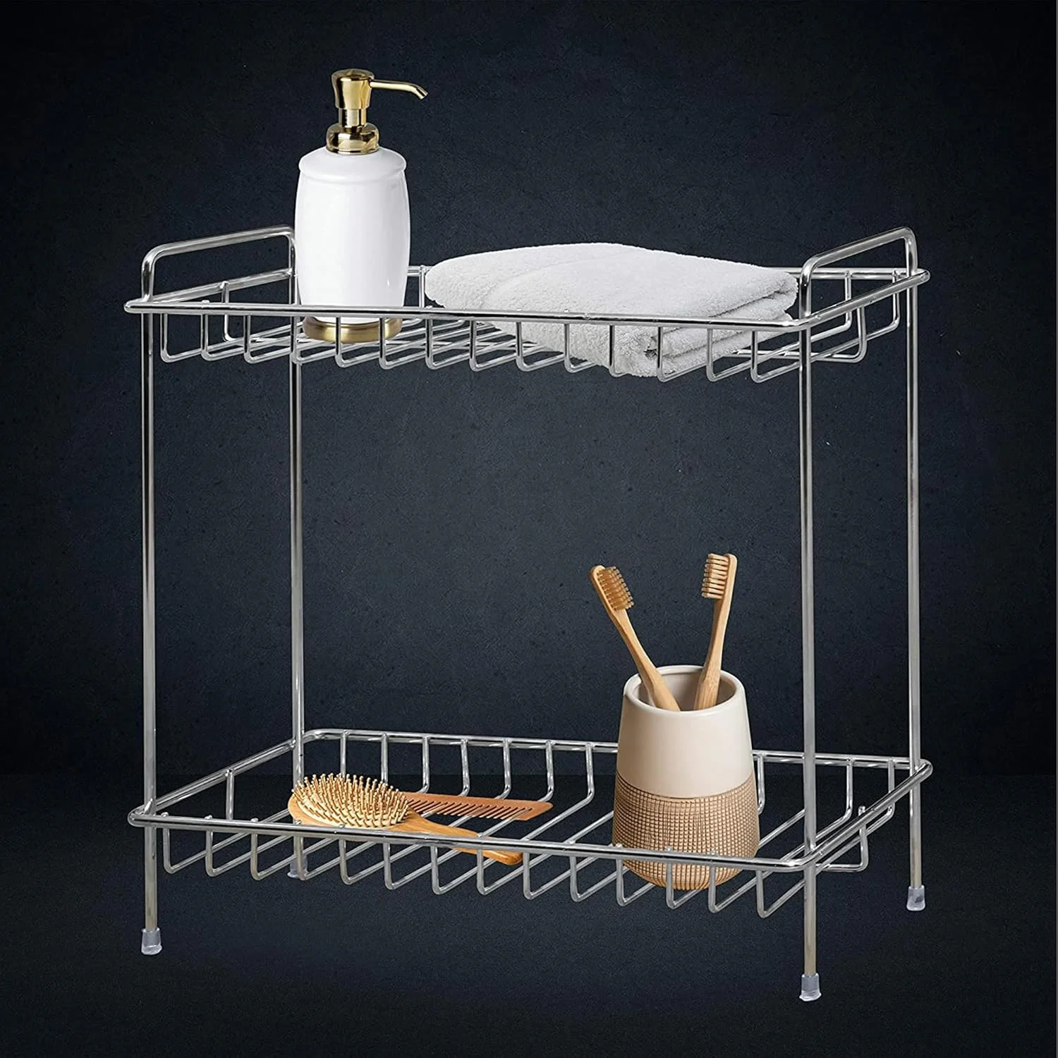 استند آشپزخانه دو طبقه Sulfar | قفسه ادویه چند منظوره | قفسه آشپزخانه استیل ضد زنگ | نگهدارنده ظروف و بطری (نقره ای) استند آشپزخانه دو طبقه Sulfar | قفسه ادویه چند منظوره | قفسه آشپزخانه استیل ضد زنگ | نگهدارنده ظروف و بطری (نقره ای)