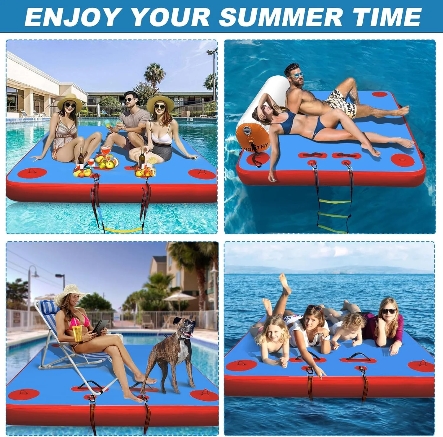 سکوی بادی شناور VOFiTNY، جزیره شناور بادی با نردبان طنابی و سطح ضد لغزش، مناسب دریاچه، استخر، ساحل و اقیانوس