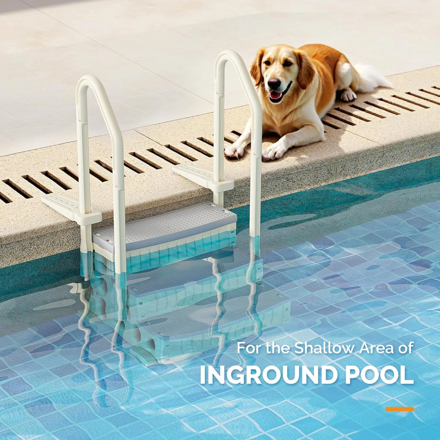 نردبان استخر VINGLI، پله ایمنی سنگین برای سیستم ورودی پله استخرهای روکار با نرده، سفید و خاکستری (سفید و خاکستری، 3 پله)