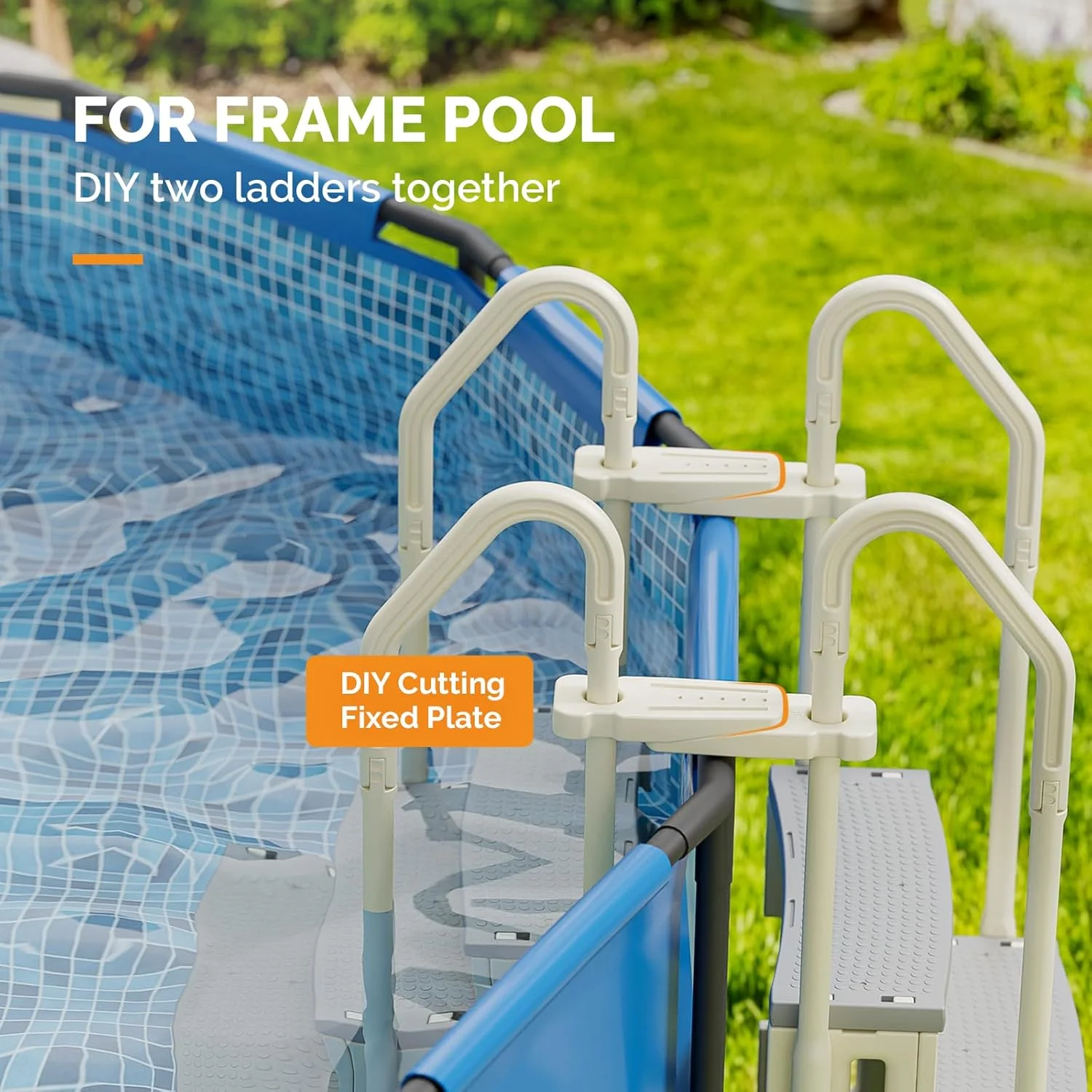 نردبان استخر VINGLI، پله ایمنی سنگین برای سیستم ورودی پله استخرهای روکار با نرده، سفید و خاکستری (سفید و خاکستری، 3 پله)