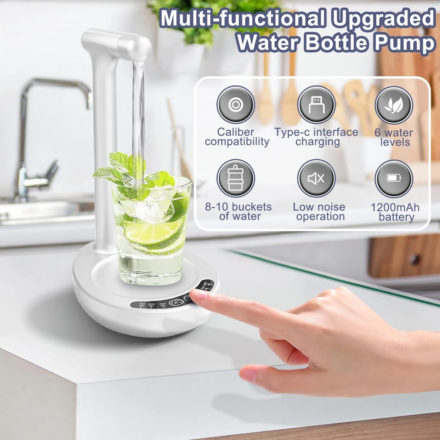 پمپ آب بطری Necomi برای بطری های 2 تا 5 گالن، پمپ آب برقی قابل حمل هوشمند با 6 سطح، دستگاه پخش آب رومیزی، شارژ USB، دستگاه پخش آب اتوماتیک برای دفتر، خانه، کمپینگ (سفید) پمپ آب بطری Necomi برای بطری های 2 تا 5 گالن، پمپ آب برقی قابل حمل هوشمند با 6 سطح، دستگاه پخش آب رومیزی، شارژ USB، دستگاه پخش آب اتوماتیک برای دفتر، خانه، کمپینگ (سفید)