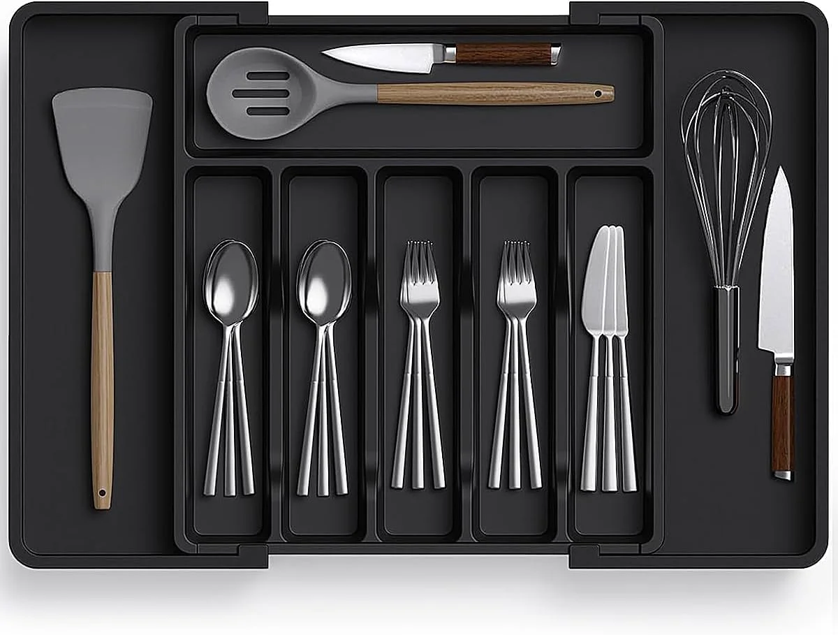 ارگانایزر کشو آشپزخانه PawPawU® - سینی ذخیره سازی لوازم آشپزخانه قابل گسترش بدون BPA با 8 محفظه، جداکننده های قابل تنظیم برای نگهداری بدون درهم ریختگی قاشق، چنگال، چاقو و کارد و چنگال، مناسب برای اکثر اندازه های کشو ارگانایزر کشو آشپزخانه PawPawU® - سینی ذخیره سازی لوازم آشپزخانه قابل گسترش بدون BPA با 8 محفظه، جداکننده های قابل تنظیم برای نگهداری بدون درهم ریختگی قاشق، چنگال، چاقو و کارد و چنگال، مناسب برای اکثر اندازه های کشو