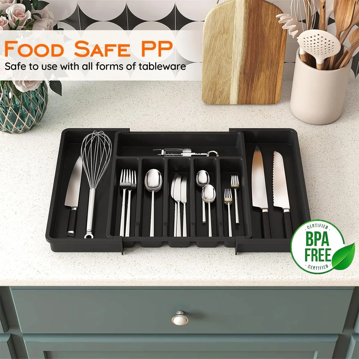 ارگانایزر کشو آشپزخانه PawPawU® - سینی ذخیره سازی لوازم آشپزخانه قابل گسترش بدون BPA با 8 محفظه، جداکننده های قابل تنظیم برای نگهداری بدون درهم ریختگی قاشق، چنگال، چاقو و کارد و چنگال، مناسب برای اکثر اندازه های کشو ارگانایزر کشو آشپزخانه PawPawU® - سینی ذخیره سازی لوازم آشپزخانه قابل گسترش بدون BPA با 8 محفظه، جداکننده های قابل تنظیم برای نگهداری بدون درهم ریختگی قاشق، چنگال، چاقو و کارد و چنگال، مناسب برای اکثر اندازه های کشو