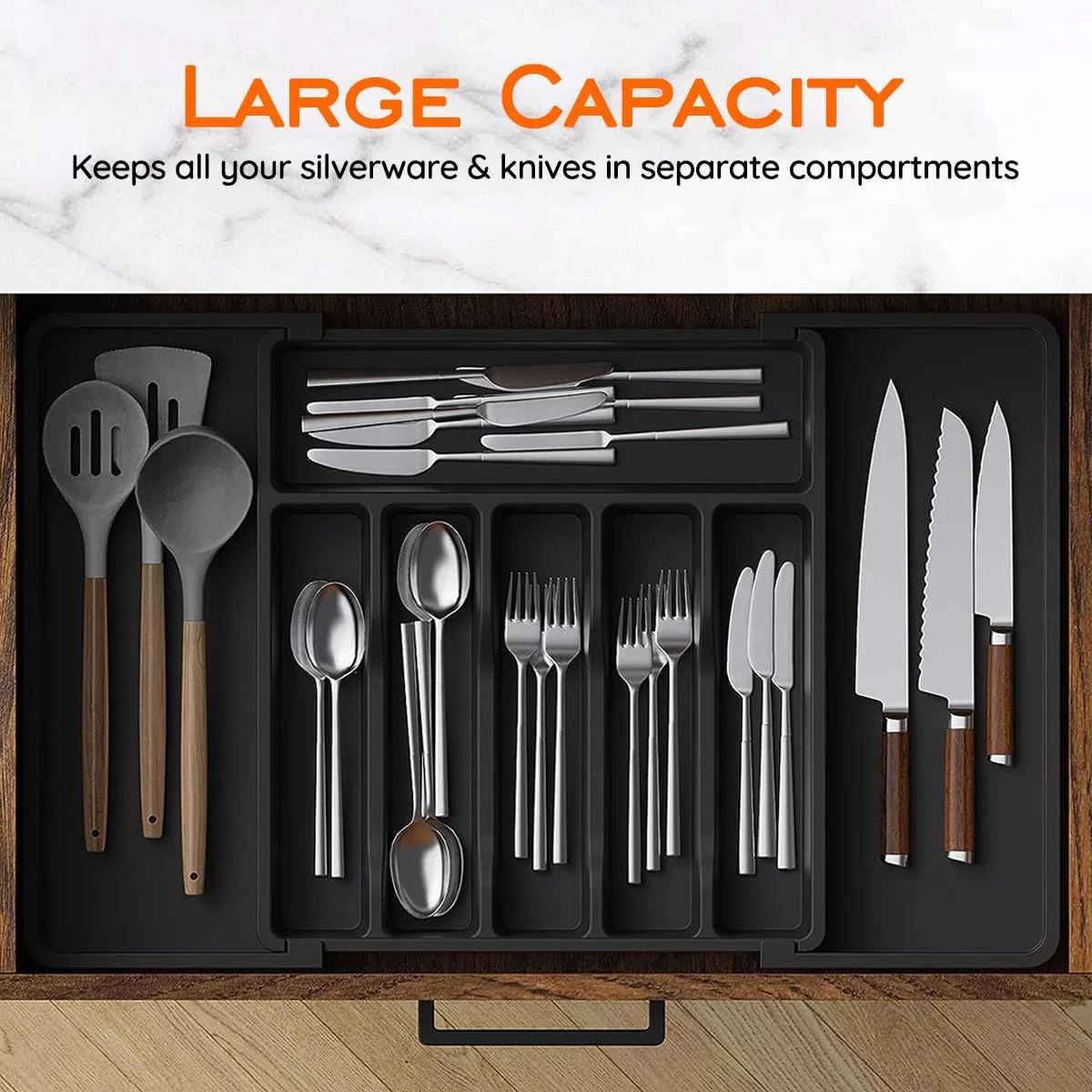 ارگانایزر کشو آشپزخانه PawPawU® - سینی ذخیره سازی لوازم آشپزخانه قابل گسترش بدون BPA با 8 محفظه، جداکننده های قابل تنظیم برای نگهداری بدون درهم ریختگی قاشق، چنگال، چاقو و کارد و چنگال، مناسب برای اکثر اندازه های کشو ارگانایزر کشو آشپزخانه PawPawU® - سینی ذخیره سازی لوازم آشپزخانه قابل گسترش بدون BPA با 8 محفظه، جداکننده های قابل تنظیم برای نگهداری بدون درهم ریختگی قاشق، چنگال، چاقو و کارد و چنگال، مناسب برای اکثر اندازه های کشو