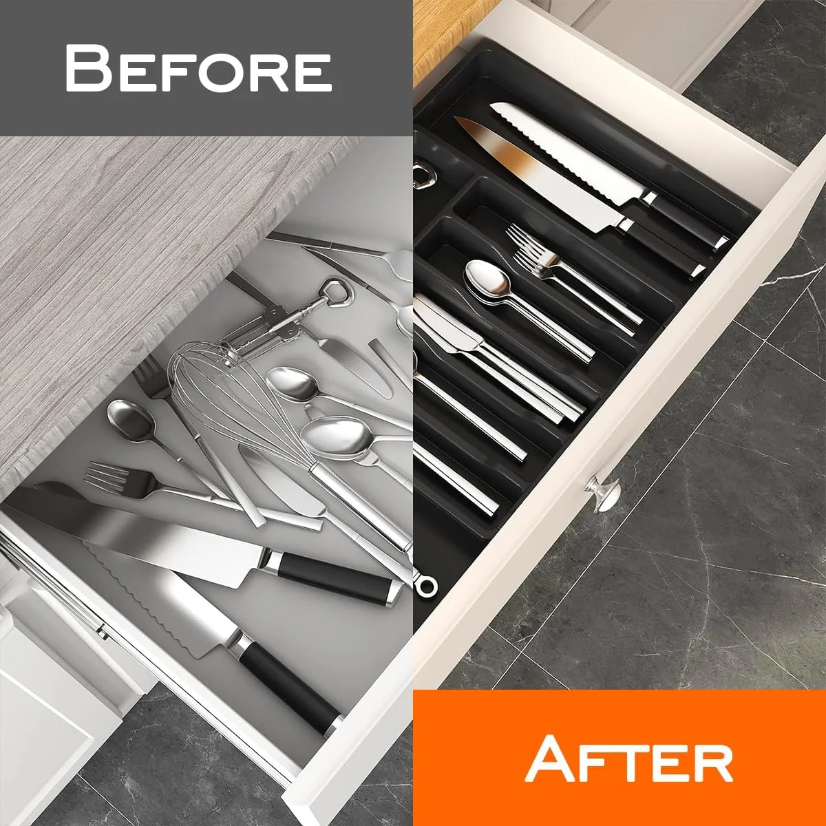 ارگانایزر کشو آشپزخانه PawPawU® - سینی ذخیره سازی لوازم آشپزخانه قابل گسترش بدون BPA با 8 محفظه، جداکننده های قابل تنظیم برای نگهداری بدون درهم ریختگی قاشق، چنگال، چاقو و کارد و چنگال، مناسب برای اکثر اندازه های کشو ارگانایزر کشو آشپزخانه PawPawU® - سینی ذخیره سازی لوازم آشپزخانه قابل گسترش بدون BPA با 8 محفظه، جداکننده های قابل تنظیم برای نگهداری بدون درهم ریختگی قاشق، چنگال، چاقو و کارد و چنگال، مناسب برای اکثر اندازه های کشو