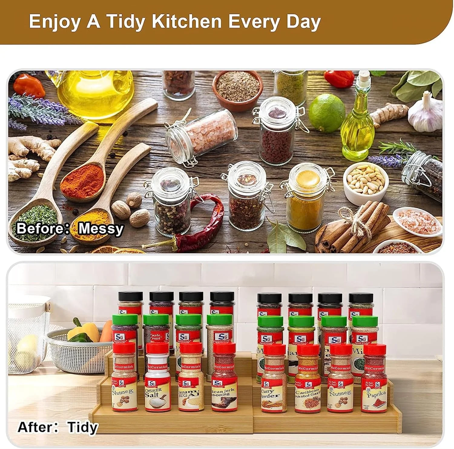 ارگانایزر قفسه ادویه بامبو با بطری پخش کننده روغن، قفسه نمایشگر 3 طبقه بامبو قابل گسترش، ارگانایزر کابینت آشپزخانه برای کابینت انبار یا روی میز ارگانایزر قفسه ادویه بامبو با بطری پخش کننده روغن، قفسه نمایشگر 3 طبقه بامبو قابل گسترش، ارگانایزر کابینت آشپزخانه برای کابینت انبار یا روی میز