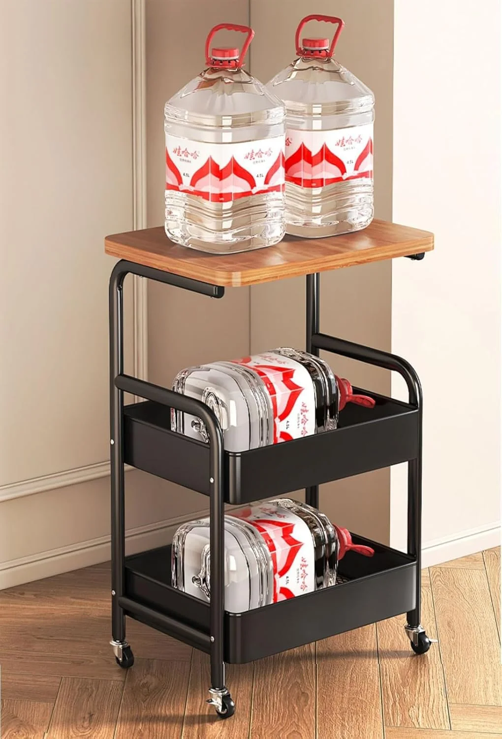 ارابه چرخدار 3 طبقه U-HOOME با میز چوبی، میز پرینتر، ارگنایزر ذخیره سازی ترولی آشپزخانه با چرخ های قفل شونده برای آشپزخانه، دفتر، اتاق خواب (مشکی) ارابه چرخدار 3 طبقه U-HOOME با میز چوبی، میز پرینتر، ارگنایزر ذخیره سازی ترولی آشپزخانه با چرخ های قفل شونده برای آشپزخانه، دفتر، اتاق خواب (مشکی)