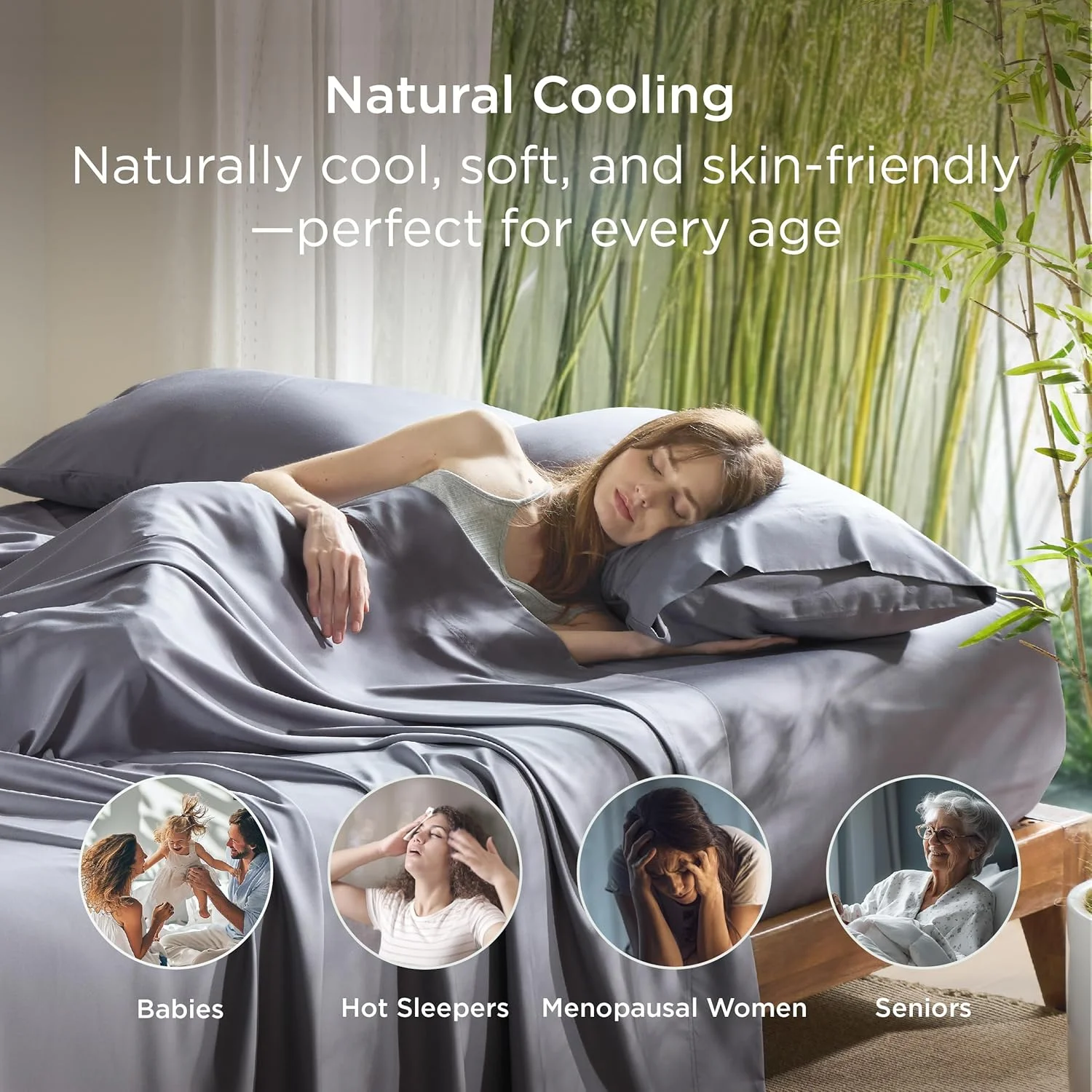 Bedsure Cooling Bamboo Pillowcases Set of 2 100% Viscose from Bamboo Breathable Silky Ultra Soft Organic Natural Moisture Wicking (Grey, Queen Size 20x30) Bedding Gift