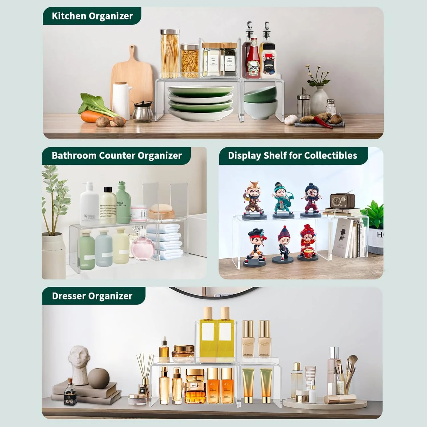 استند ادویه آشپزخانه اکرلیک Angju، قفسه سازمان دهنده کابینت 3 تکه، استند ادویه، قفسه های پیشخوان، سازمان دهنده های روی میز، سازمان دهنده شفاف پلاستیکی برای لوازم آرایش، حمام، کمد، میز، انبار