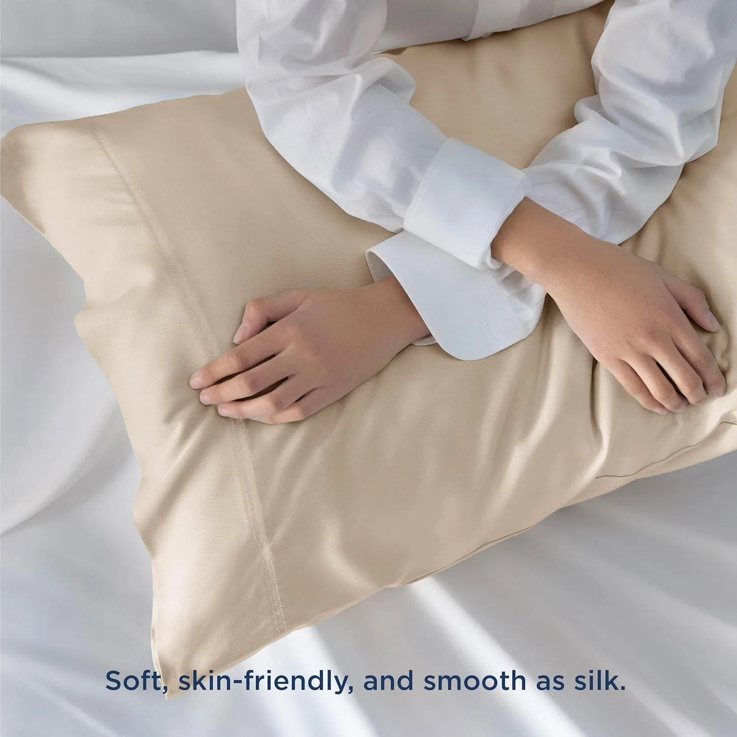 Bedsure Cooling Pillow Cases Queen Size Set of 2, Rayon Derived from Bamboo Queen Pillowcases, Beige Pillow Cases, Breathable & Silky Soft Bedding Pillow Covers with Envelope Closure, 20x30 Inches