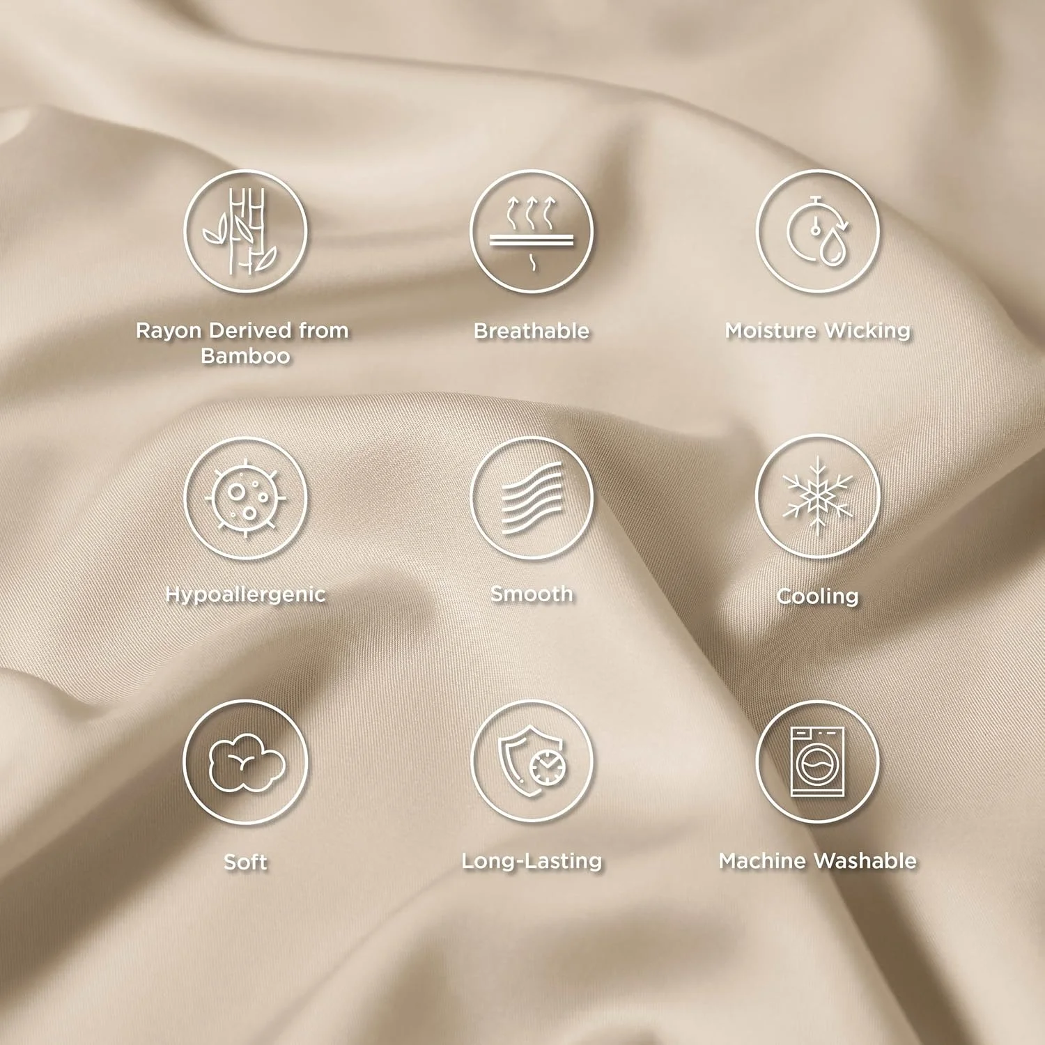 Bedsure Cooling Pillow Cases Queen Size Set of 2, Rayon Derived from Bamboo Queen Pillowcases, Beige Pillow Cases, Breathable & Silky Soft Bedding Pillow Covers with Envelope Closure, 20x30 Inches