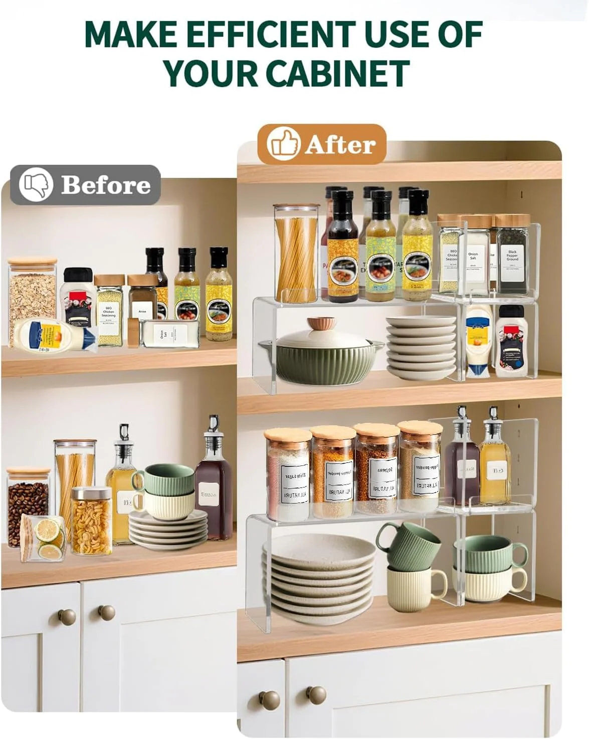 استند ادویه آشپزخانه اکرلیک Angju، قفسه سازمان دهنده کابینت 3 تکه، استند ادویه، قفسه های پیشخوان، سازمان دهنده های روی میز، سازمان دهنده شفاف پلاستیکی برای لوازم آرایش، حمام، کمد، میز، انبار