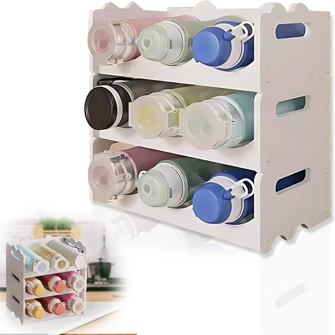 نظم دهنده بطری آب، نگهدارنده بطری 3 طبقه قابل انباشت برای کابینت، قفسه نگهداری بطری شراب یخچال ایستاده، قفسه نمایش نوشیدنی های قوطی پلاستیکی، نظم دهنده فلاسک برای آشپزخانه، راهرو، دفتر، انبار، 9 اسلات نظم دهنده بطری آب، نگهدارنده بطری 3 طبقه قابل انباشت برای کابینت، قفسه نگهداری بطری شراب یخچال ایستاده، قفسه نمایش نوشیدنی های قوطی پلاستیکی، نظم دهنده فلاسک برای آشپزخانه، راهرو، دفتر، انبار، 9 اسلات