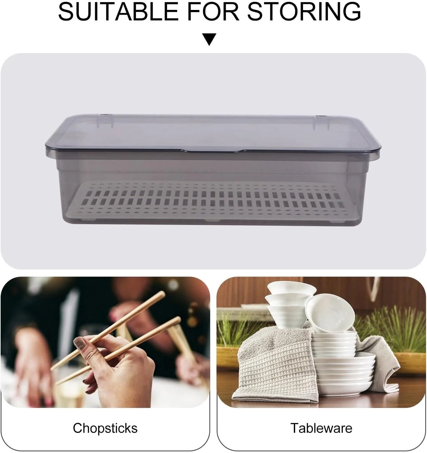 جعبه نگهداری و آبکش چاپستیک SHINEOFI، سازمان دهنده ظروف پلاستیکی، ظرف نگهداری لوازم آشپزخانه با درب، 27x11.5x6.7 سانتیمتر جعبه نگهداری و آبکش چاپستیک SHINEOFI، سازمان دهنده ظروف پلاستیکی، ظرف نگهداری لوازم آشپزخانه با درب، 27x11.5x6.7 سانتیمتر