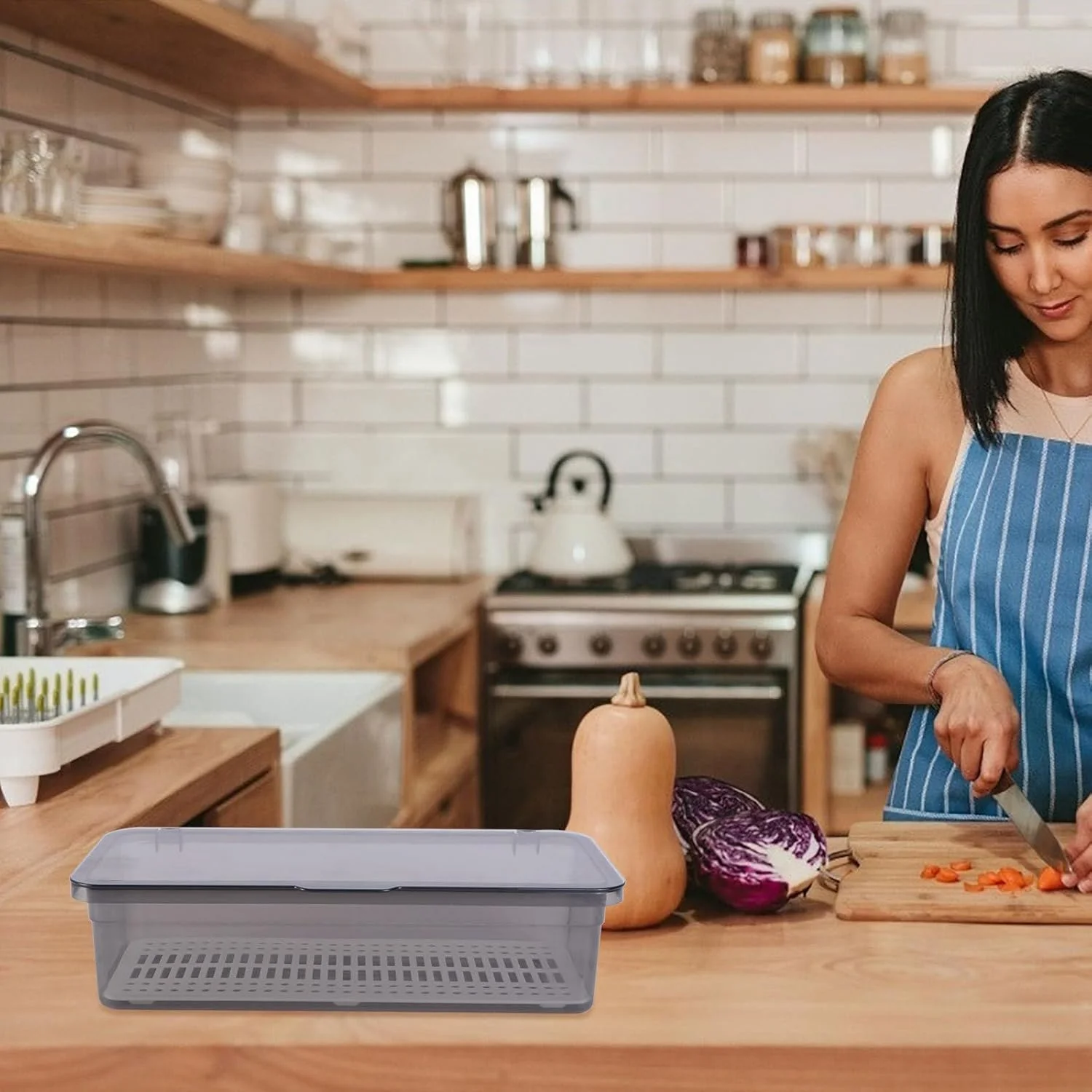 جعبه نگهداری و آبکش چاپستیک SHINEOFI، سازمان دهنده ظروف پلاستیکی، ظرف نگهداری لوازم آشپزخانه با درب، 27x11.5x6.7 سانتیمتر جعبه نگهداری و آبکش چاپستیک SHINEOFI، سازمان دهنده ظروف پلاستیکی، ظرف نگهداری لوازم آشپزخانه با درب، 27x11.5x6.7 سانتیمتر