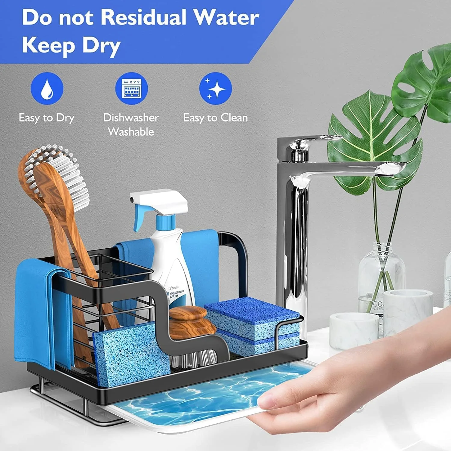 آبچکان سینک ظرفشویی آزونه، جا اسکاچی، جا مایع ظرفشویی با سینی تخلیه آب جداشدنی، سبد استیل لوازم جانبی آشپزخانه برای دستمال ظرف، سیم ظرفشویی - مشکی آبچکان سینک ظرفشویی آزونه، جا اسکاچی، جا مایع ظرفشویی با سینی تخلیه آب جداشدنی، سبد استیل لوازم جانبی آشپزخانه برای دستمال ظرف، سیم ظرفشویی - مشکی