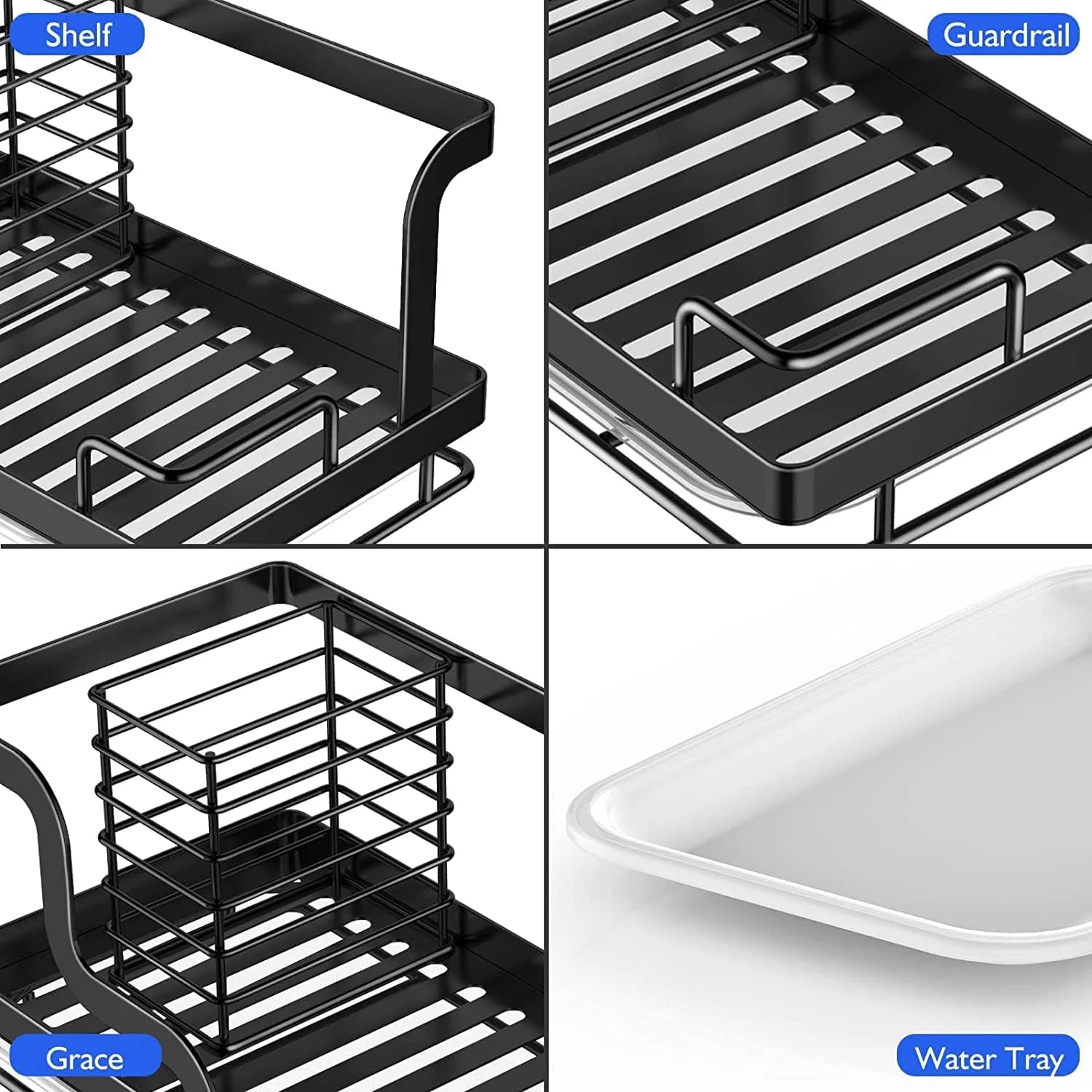 آبچکان سینک ظرفشویی آزونه، جا اسکاچی، جا مایع ظرفشویی با سینی تخلیه آب جداشدنی، سبد استیل لوازم جانبی آشپزخانه برای دستمال ظرف، سیم ظرفشویی - مشکی آبچکان سینک ظرفشویی آزونه، جا اسکاچی، جا مایع ظرفشویی با سینی تخلیه آب جداشدنی، سبد استیل لوازم جانبی آشپزخانه برای دستمال ظرف، سیم ظرفشویی - مشکی