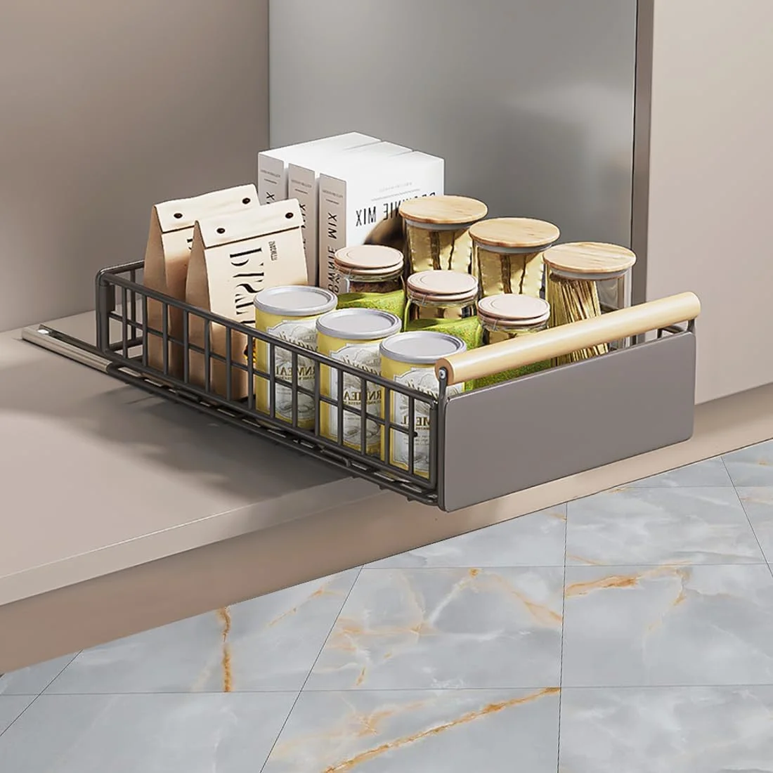 سازمان دهنده کابینت کشویی Angju، کشوی بیرون کش 23.5 سانتی متری برای آشپزخانه، کشوی چسبی با دسته چوبی، قفسه های انباری کابینت برای آشپزخانه، اتاق خواب، دفتر سازمان دهنده کابینت کشویی Angju، کشوی بیرون کش 23.5 سانتی متری برای آشپزخانه، کشوی چسبی با دسته چوبی، قفسه های انباری کابینت برای آشپزخانه، اتاق خواب، دفتر