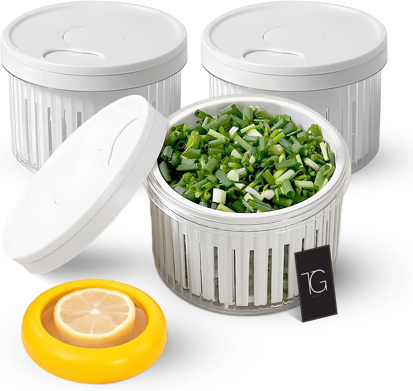 ظرف نگهداری مواد غذایی 3 تکه TruGlo با سبد تخلیه گرد، ظرف درب دار یخچال و سازمان دهنده، حفظ تازگی میوه ها، سبزیجات و ادویه جات، ایده آل برای انبار، آماده سازی غذا و سازماندهی آشپزخانه