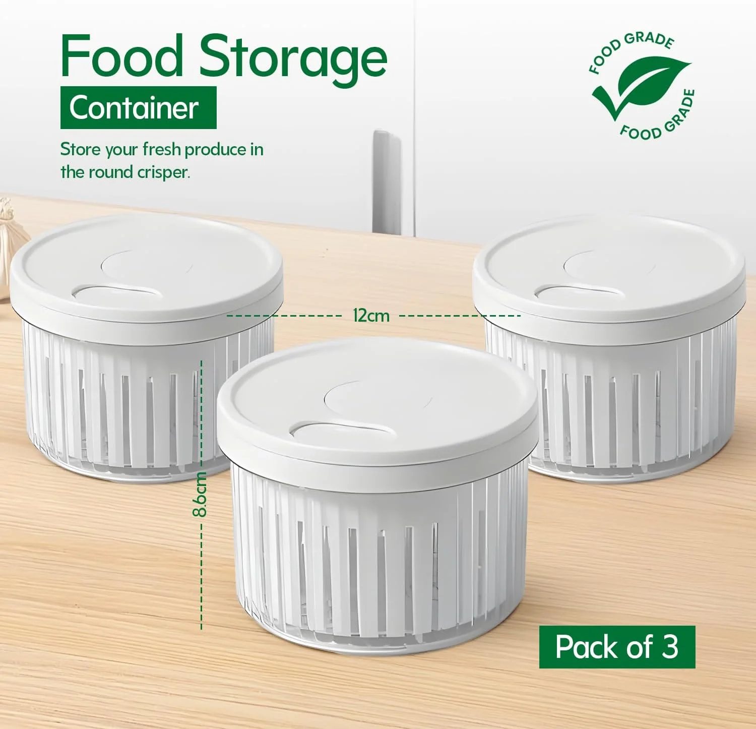 ظرف نگهداری مواد غذایی 3 تکه TruGlo با سبد تخلیه گرد، ظرف درب دار یخچال و سازمان دهنده، حفظ تازگی میوه ها، سبزیجات و ادویه جات، ایده آل برای انبار، آماده سازی غذا و سازماندهی آشپزخانه