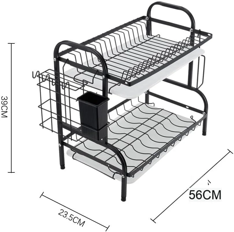 آبچکان 2 طبقه نِتِل، آبگیر ظروف با عرض 56 سانتی متر، استند آبچکان کم جا برای آشپزخانه، ارگانایزر آشپزخانه با ظرفیت بزرگ به همراه سینی تخلیه آب، آبچکان بشقاب فولاد کربنی به همراه جا قاشقی