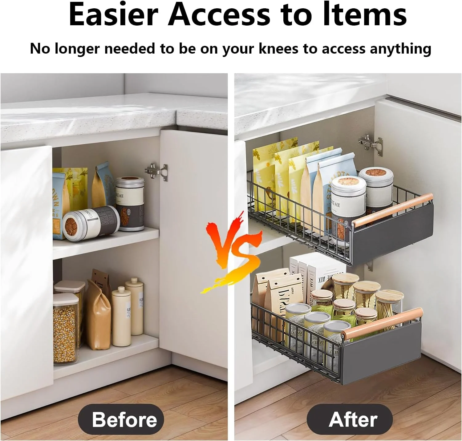 سازمان دهنده کابینت کشویی Angju، کشوی بیرون کش 23.5 سانتی متری برای آشپزخانه، کشوی چسبی با دسته چوبی، قفسه های انباری کابینت برای آشپزخانه، اتاق خواب، دفتر سازمان دهنده کابینت کشویی Angju، کشوی بیرون کش 23.5 سانتی متری برای آشپزخانه، کشوی چسبی با دسته چوبی، قفسه های انباری کابینت برای آشپزخانه، اتاق خواب، دفتر