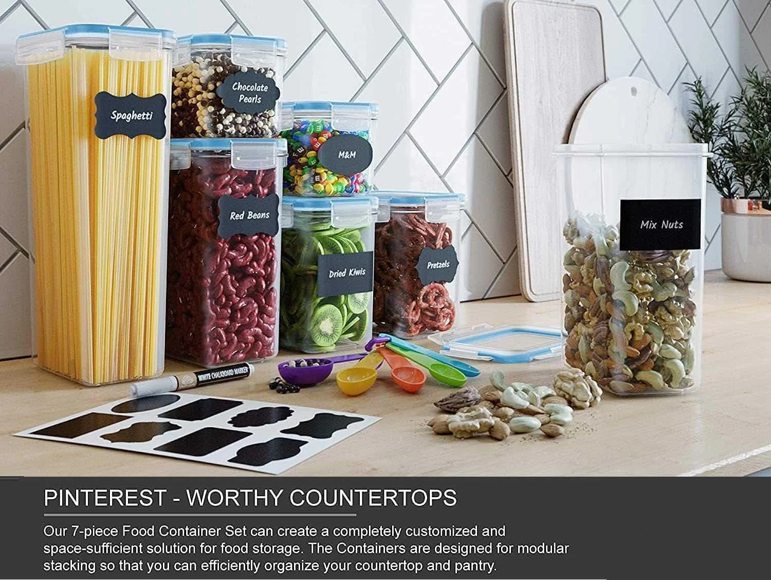 ظرف آماده سازی غذا TYCOM، ظرف نگهداری مواد غذایی درب دار، ظروف پلاستیکی قابل استفاده مجدد، جعبه های سازمان دهنده آشپزخانه قابل انباشت، ظروف Tupperware، فاقد BPA و قابل استفاده در مایکروویو، فریزر و ماشین ظرفشویی - 14 عدد آبی