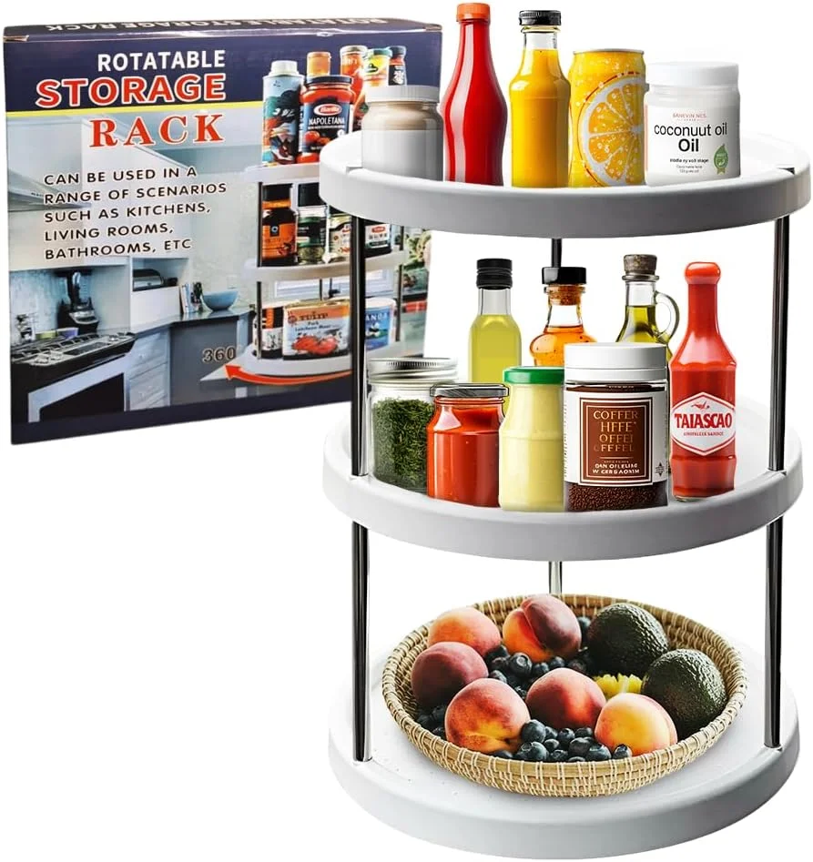 SILVIX | ارگنایزر تنبل سوزان، قفسه ادویه چرخان، ارگنایزر چرخان 3 طبقه، جا ادویه گردان صنعتی، جمع و جور و چند منظوره، برای روی میز آشپزخانه و کابینت