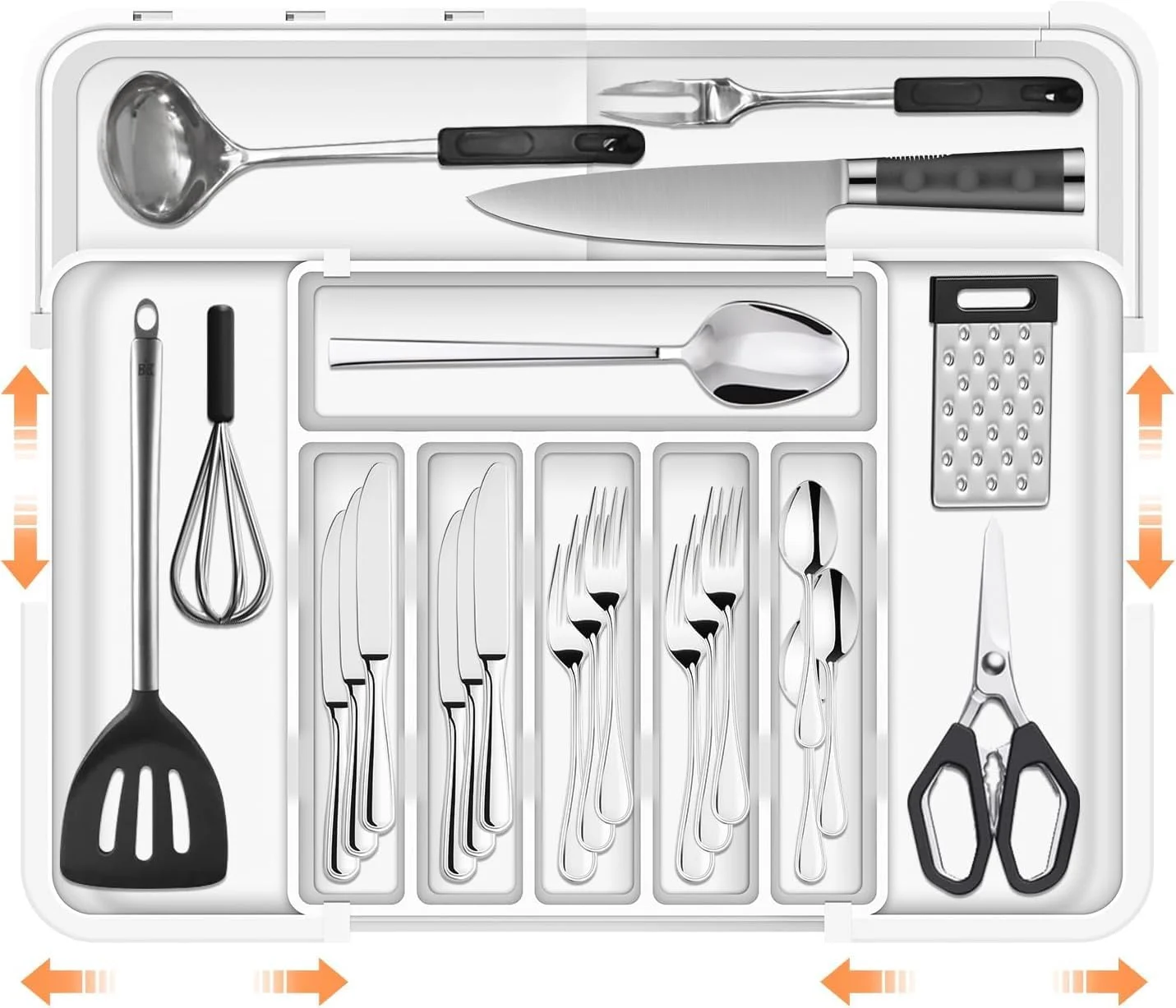 نکومی ارگنایزر بزرگتر کشو کارد و چنگال با 9 محفظه، ارگنایزر کشو آشپزخانه قابل گسترش 3 طرفه، ارگنایزر غیر لغزنده کشو لوازم، ارگنایزر بزرگ کشو برای قاشق، چنگال و چاقو (سفید) نکومی ارگنایزر بزرگتر کشو کارد و چنگال با 9 محفظه، ارگنایزر کشو آشپزخانه قابل گسترش 3 طرفه، ارگنایزر غیر لغزنده کشو لوازم، ارگنایزر بزرگ کشو برای قاشق، چنگال و چاقو (سفید)