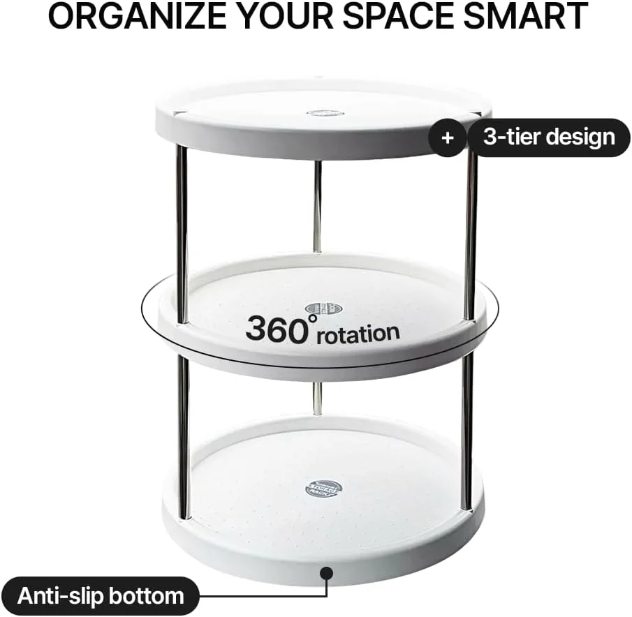SILVIX | ارگنایزر تنبل سوزان، قفسه ادویه چرخان، ارگنایزر چرخان 3 طبقه، جا ادویه گردان صنعتی، جمع و جور و چند منظوره، برای روی میز آشپزخانه و کابینت