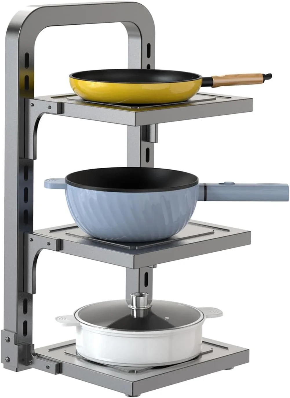 ارگانایزر قابلمه و تابه WESTCH برای زیر کابینت، قفسه ارگانایزر قابلمه قابل تنظیم 3/4 طبقه، قفسه قابلمه سنگین 21 اینچی، ارگانایزر درب قابلمه برای انبار آشپزخانه برای نگهداری قابلمه های هلندی و تابه های چدنی (3L)