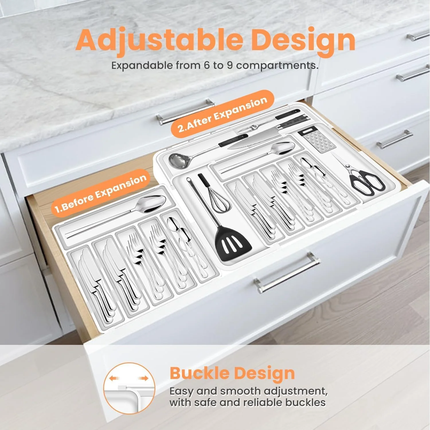 نکومی ارگنایزر بزرگتر کشو کارد و چنگال با 9 محفظه، ارگنایزر کشو آشپزخانه قابل گسترش 3 طرفه، ارگنایزر غیر لغزنده کشو لوازم، ارگنایزر بزرگ کشو برای قاشق، چنگال و چاقو (سفید) نکومی ارگنایزر بزرگتر کشو کارد و چنگال با 9 محفظه، ارگنایزر کشو آشپزخانه قابل گسترش 3 طرفه، ارگنایزر غیر لغزنده کشو لوازم، ارگنایزر بزرگ کشو برای قاشق، چنگال و چاقو (سفید)