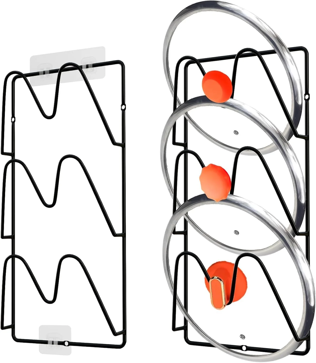 ارگانایزر درب قابلمه تزویق، بسته 2 عددی، نگهدارنده درب قابلمه 6 طبقه برای درب کابینت/دیوار صاف، نصب چسبی بدون نیاز به سوراخکاری، ضد زنگ، برای نگهداری در آشپزخانه، مشکی کلاسیک ارگانایزر درب قابلمه تزویق، بسته 2 عددی، نگهدارنده درب قابلمه 6 طبقه برای درب کابینت/دیوار صاف، نصب چسبی بدون نیاز به سوراخکاری، ضد زنگ، برای نگهداری در آشپزخانه، مشکی کلاسیک