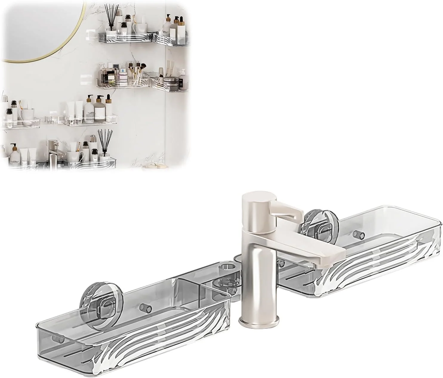 شلف بزرگ 24 اینچی با مکنده، قفسه سازمان دهنده قابل تنظیم بالای شیر آب، قفسه ذخیره سازی ضد زنگ برای پیشخوان آشپزخانه و حمام، بدون نیاز به سوراخ کاری شلف بزرگ 24 اینچی با مکنده، قفسه سازمان دهنده قابل تنظیم بالای شیر آب، قفسه ذخیره سازی ضد زنگ برای پیشخوان آشپزخانه و حمام، بدون نیاز به سوراخ کاری