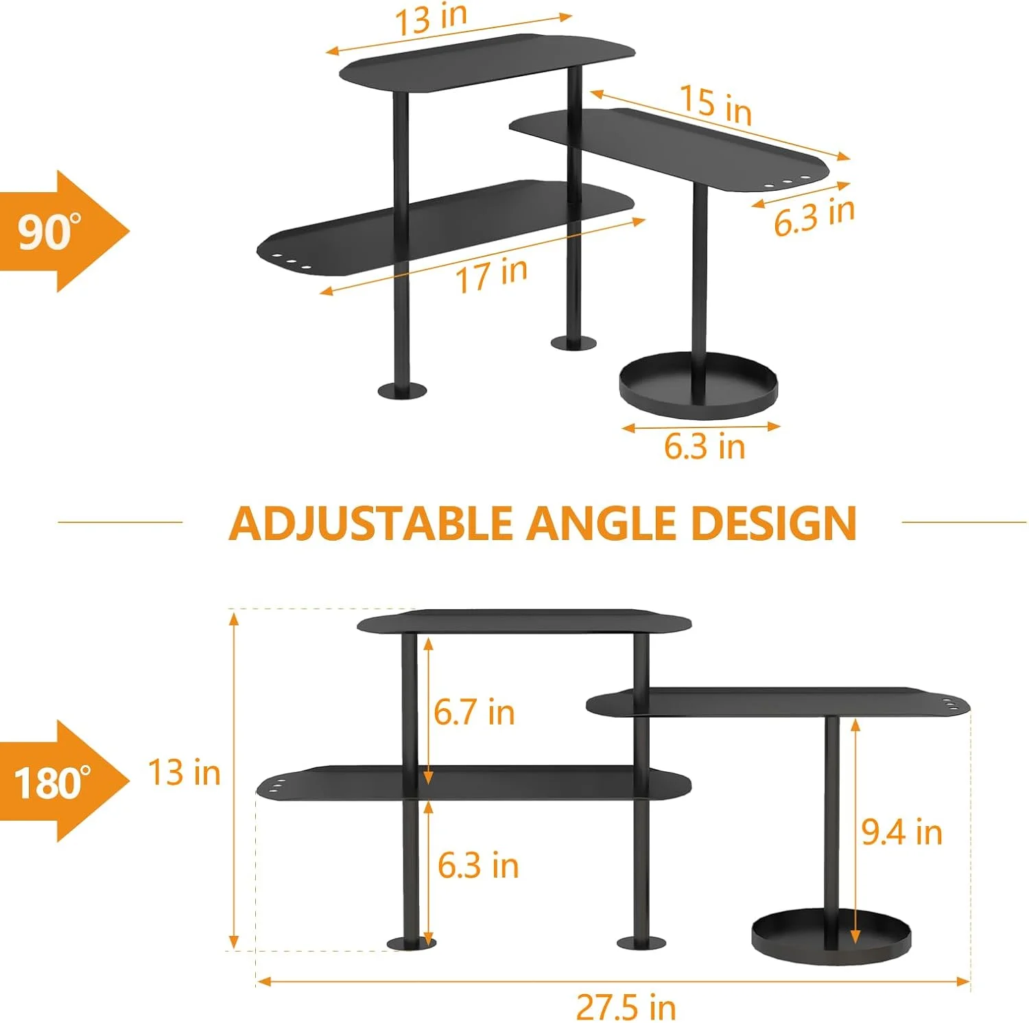 ارگانایزر رومیزی آشپزخانه STWWO، قفسه گوشه ای فلزی قابل تنظیم 3 طبقه برای حمام، قفسه ادویه جات، بار قهوه، مشکی