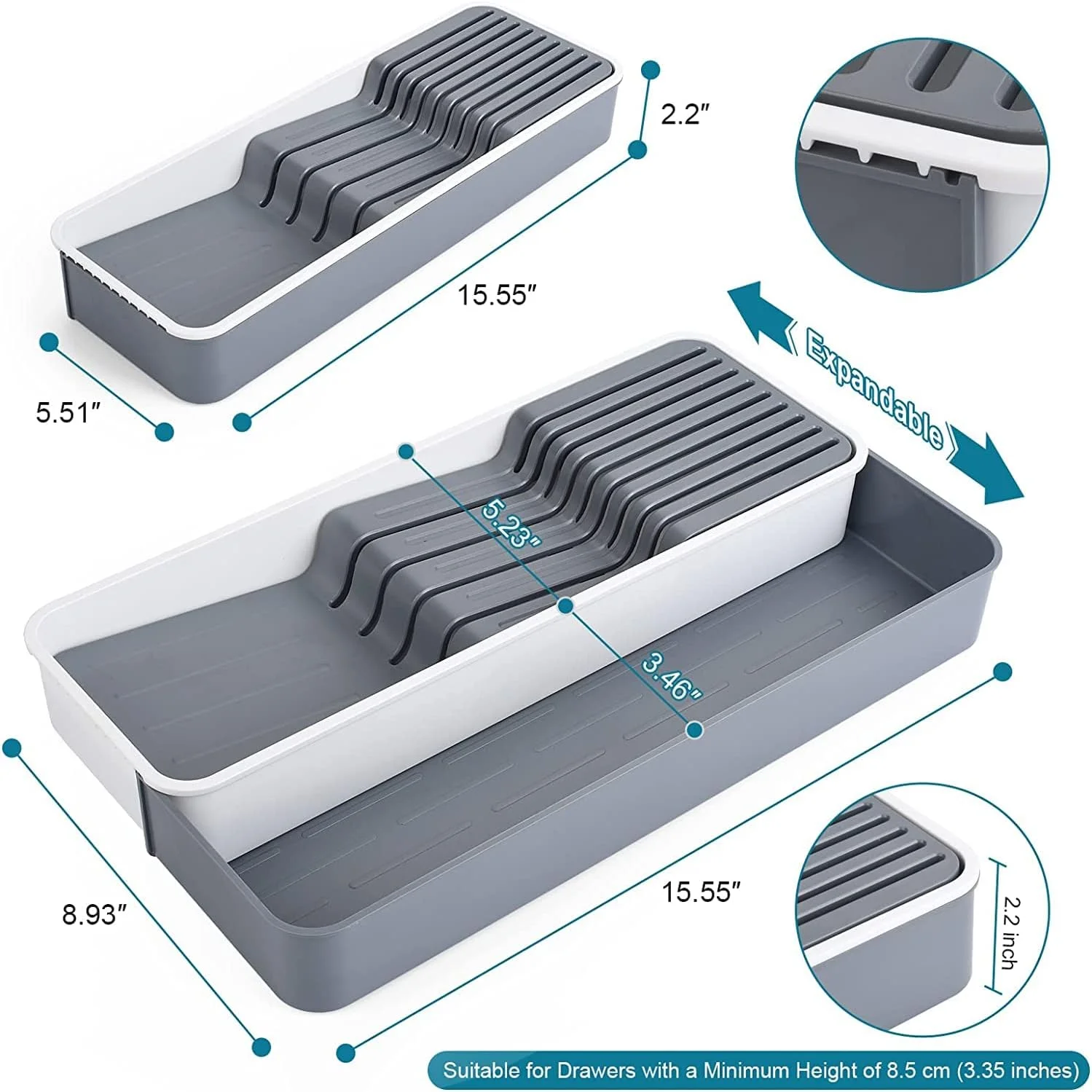 Excefore Expandable Kitchen Drawer Organizer, Compact Cutlery Storage With Adjustable Tray for Knife Block, Insert-Holds 9 Knives and Other Kitchen Gadgets Excefore Expandable Kitchen Drawer Organizer, Compact Cutlery Storage With Adjustable Tray for Knife Block, Insert-Holds 9 Knives and Other Kitchen Gadgets
