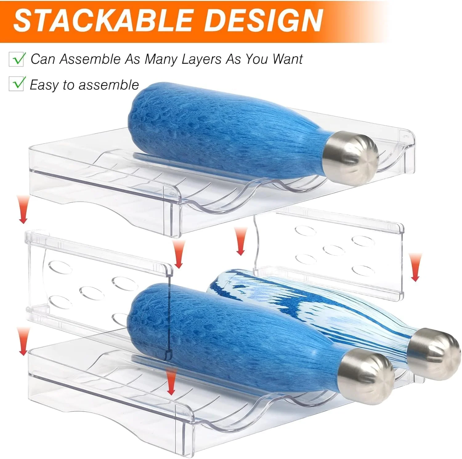 ارگانایزر بطری آب TAME برای کابینت، ارگانایزر نگهداری بطری آب، بسته 4 عددی قفسه نگهداری بطری آب، نگهدارنده بطری آب برای کابینت، قفسه نگهداری بطری آب قابل انباشت (12 بطری)