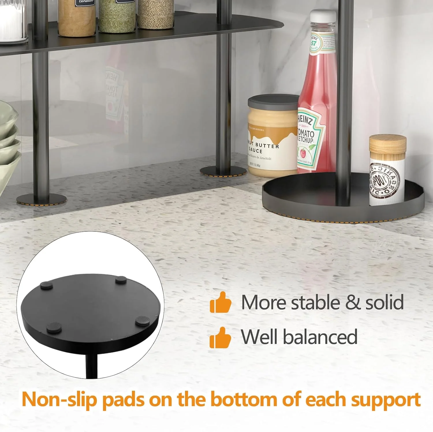 ارگانایزر رومیزی آشپزخانه STWWO، قفسه گوشه ای فلزی قابل تنظیم 3 طبقه برای حمام، قفسه ادویه جات، بار قهوه، مشکی