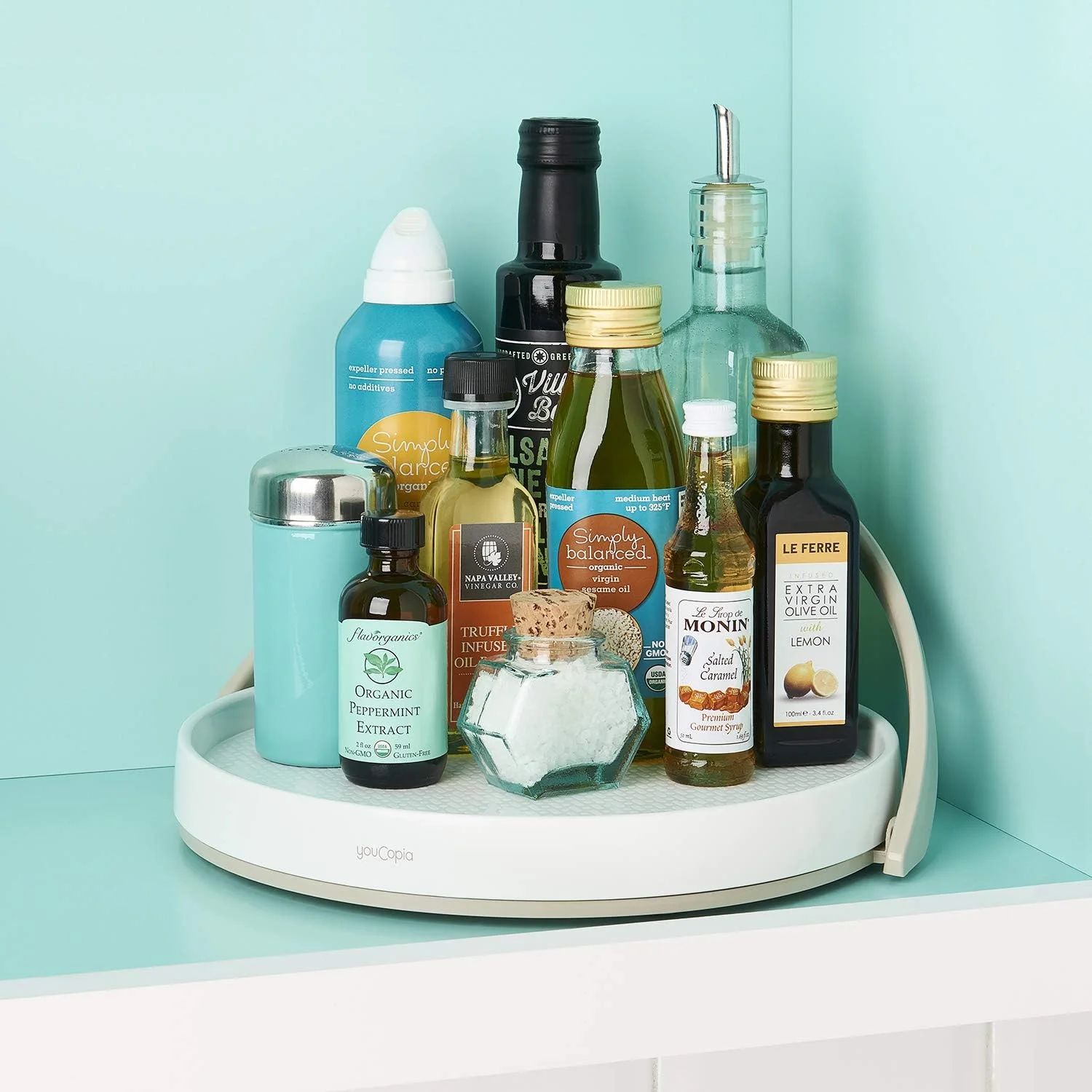 گرداننده کابینت آشپزخانه YouCopia Crazy Susan با قطر 28 سانتی متر، چرخش 360 درجه، مناسب برای نگهداری وسایل آشپزخانه، بدون نیاز به نصب، پلاستیک ABS بادوام، سفید گرداننده کابینت آشپزخانه YouCopia Crazy Susan با قطر 28 سانتی متر، چرخش 360 درجه، مناسب برای نگهداری وسایل آشپزخانه، بدون نیاز به نصب، پلاستیک ABS بادوام، سفید