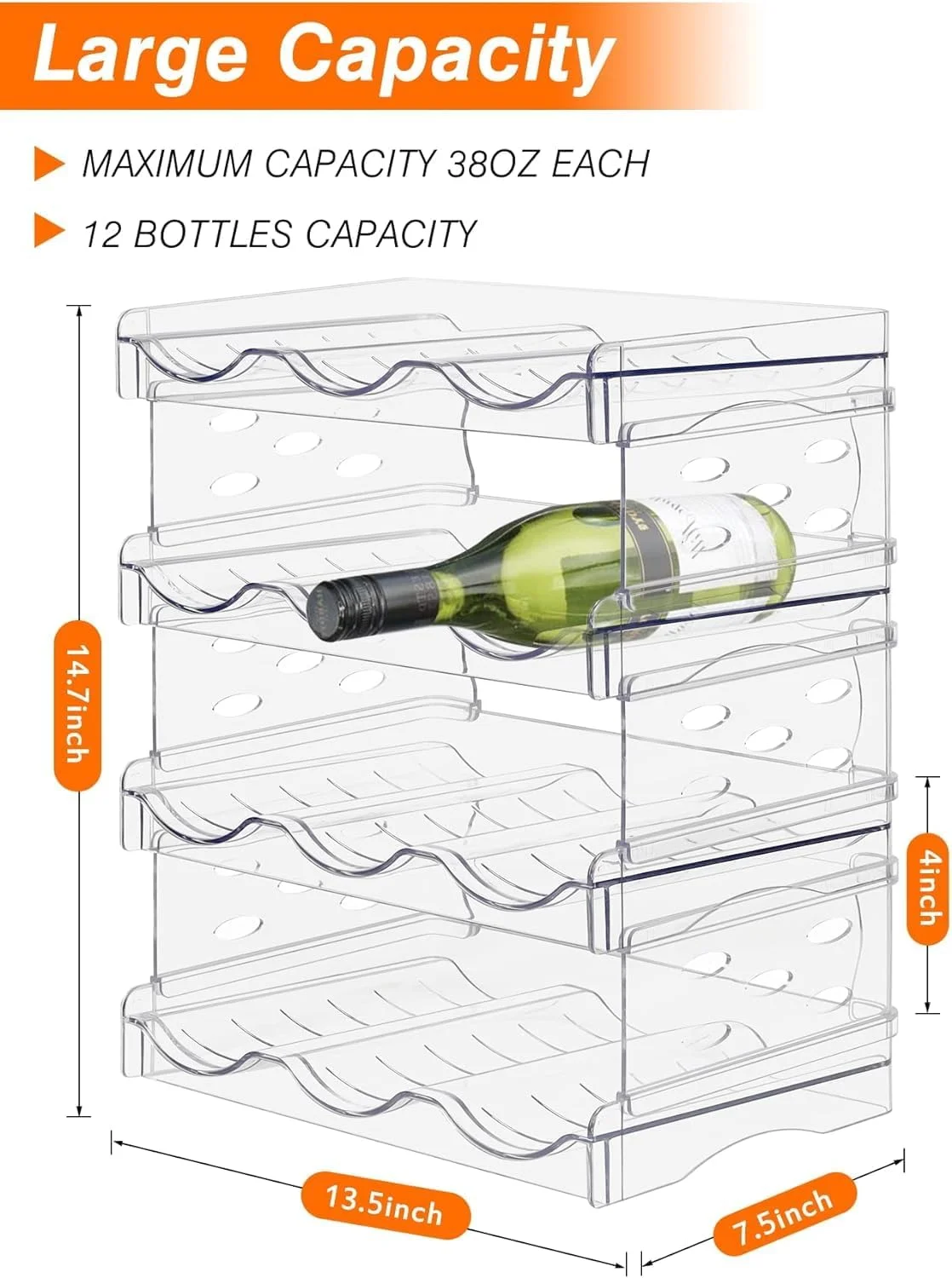 ارگانایزر بطری آب TAME برای کابینت، ارگانایزر نگهداری بطری آب، بسته 4 عددی قفسه نگهداری بطری آب، نگهدارنده بطری آب برای کابینت، قفسه نگهداری بطری آب قابل انباشت (12 بطری)