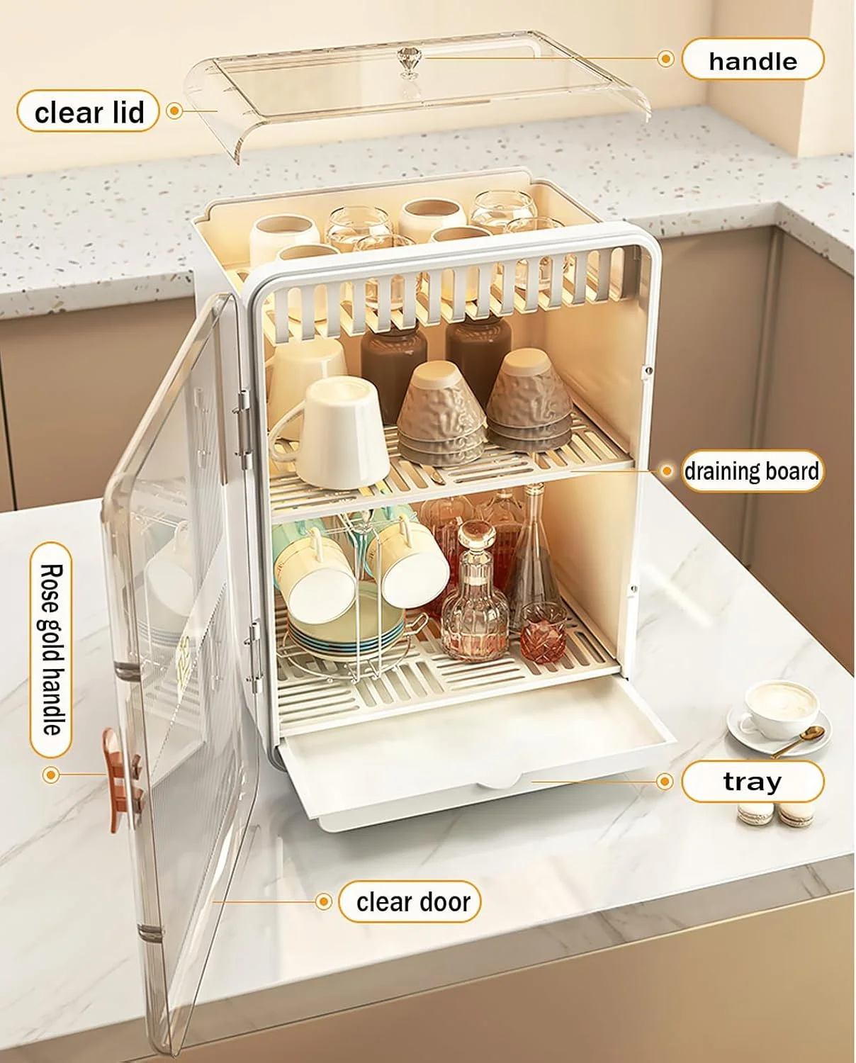 کابینت استند خشک کن ظروف U-HOOME، جاظرفی بزرگ ضد گرد و غبار برای خشک کردن شیشه شیر نوزاد، جعبه نگهداری و سازمان دهنده با درب، قفسه نگهداری آشپزخانه برای لیوان، بطری، کاسه و ماگ